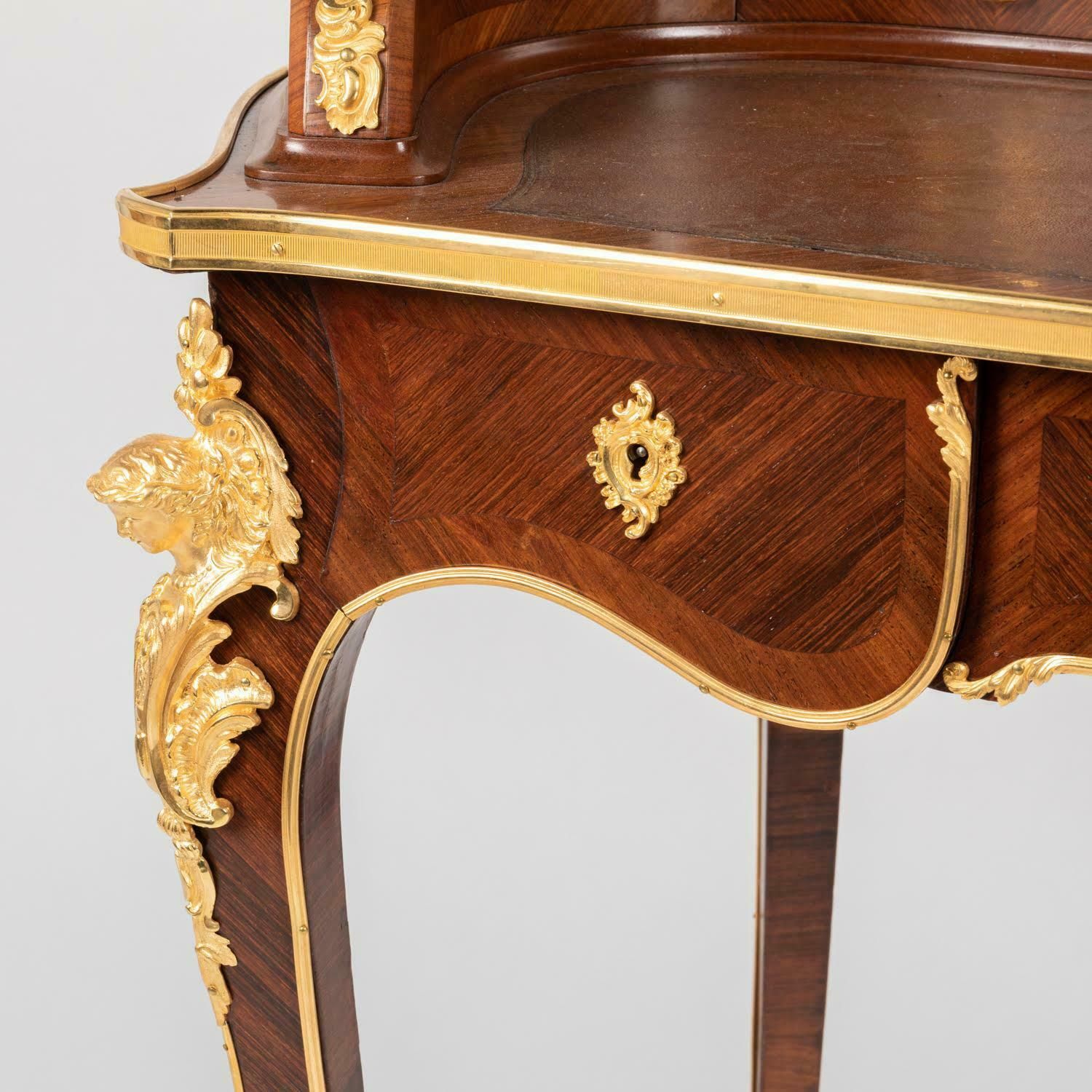 photo for sale A 19th Century Lady's Desk In Marquetry And Gilt Bronze, Louis XV Style.