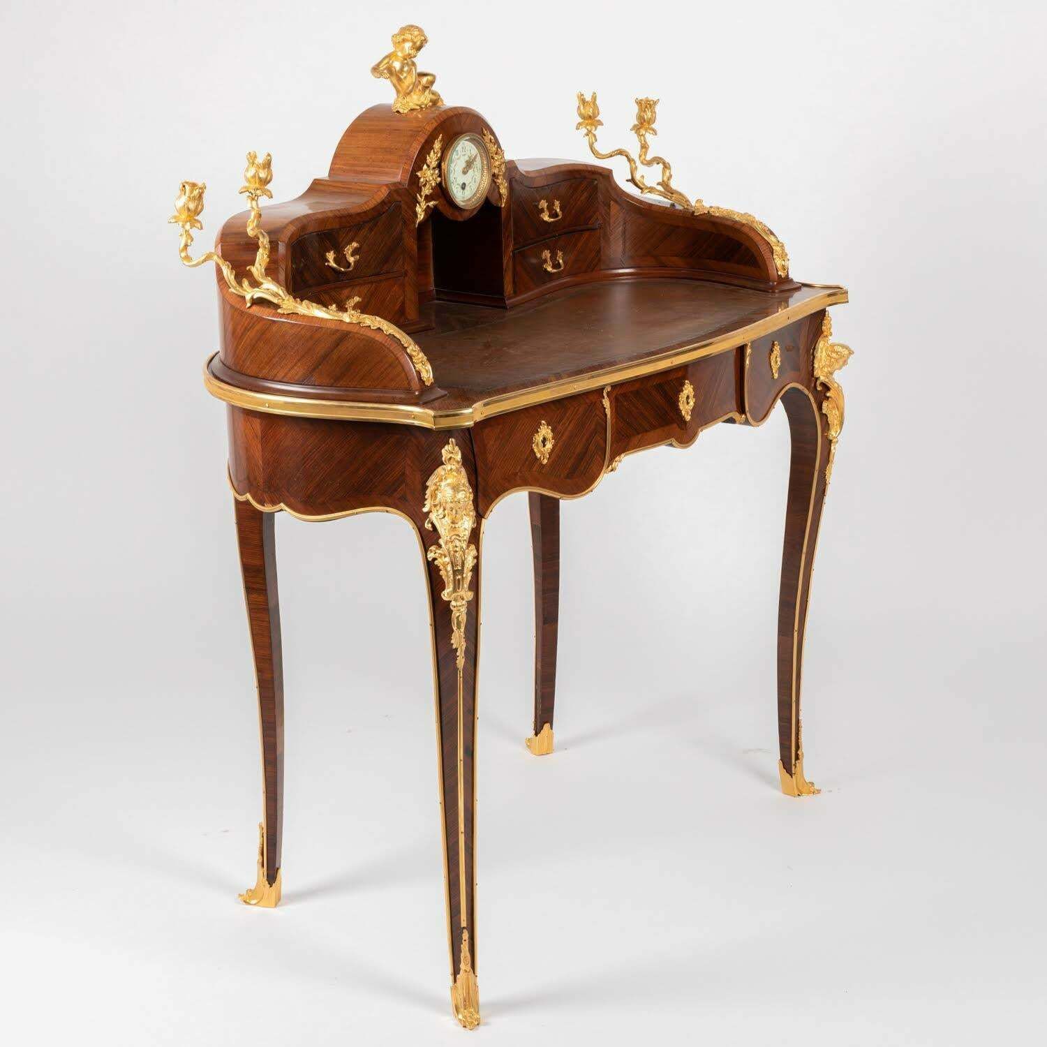 photo buy A 19th Century Lady's Desk In Marquetry And Gilt Bronze, Louis XV Style.