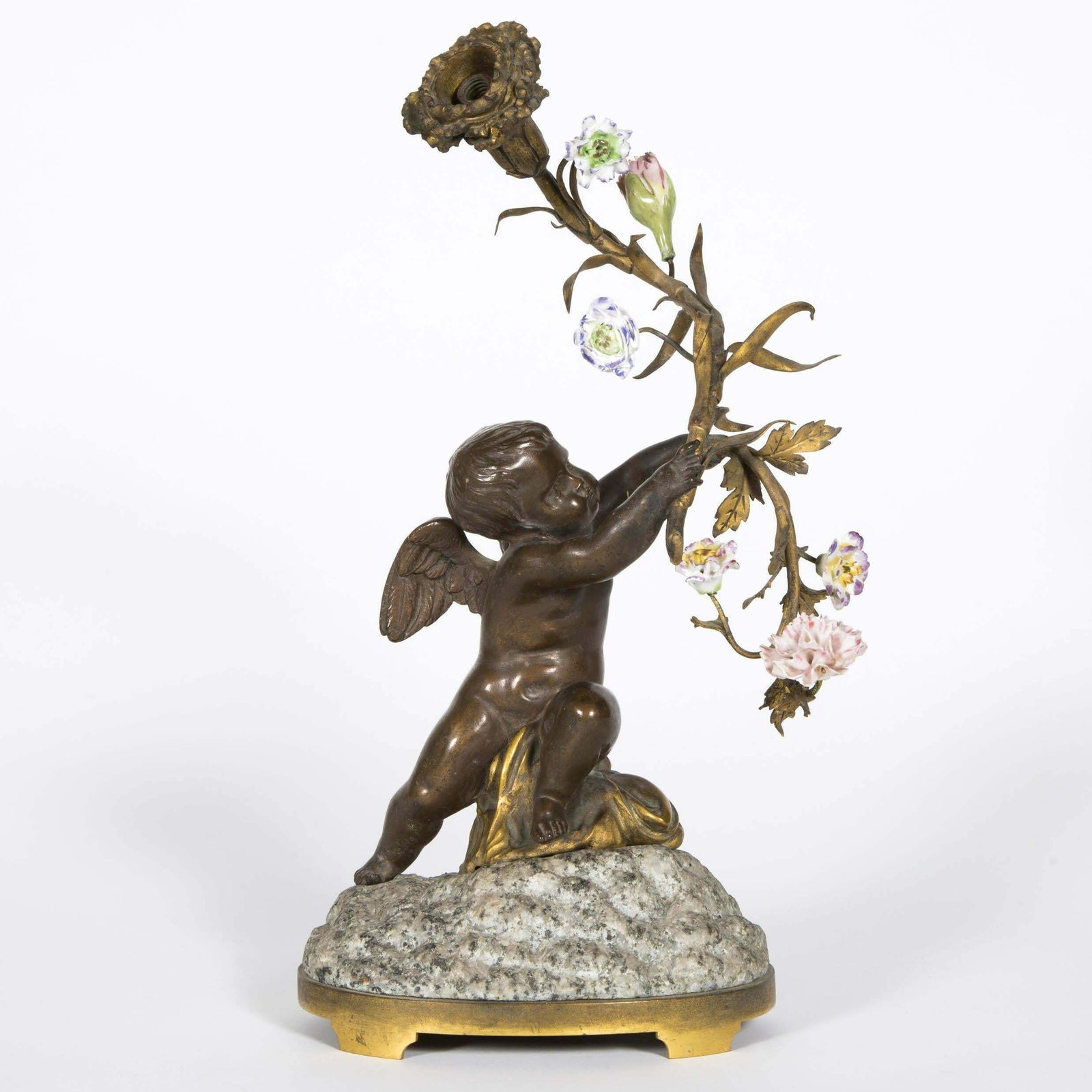 Pair Of Table Lamps In Patinated Bronze, Porcelain And Granite,  19th Century. photo buy