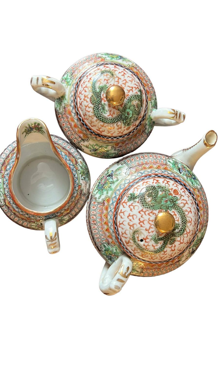 Chinese Famille Rose Porcelain Dragon Teapot Set photo Home Decor