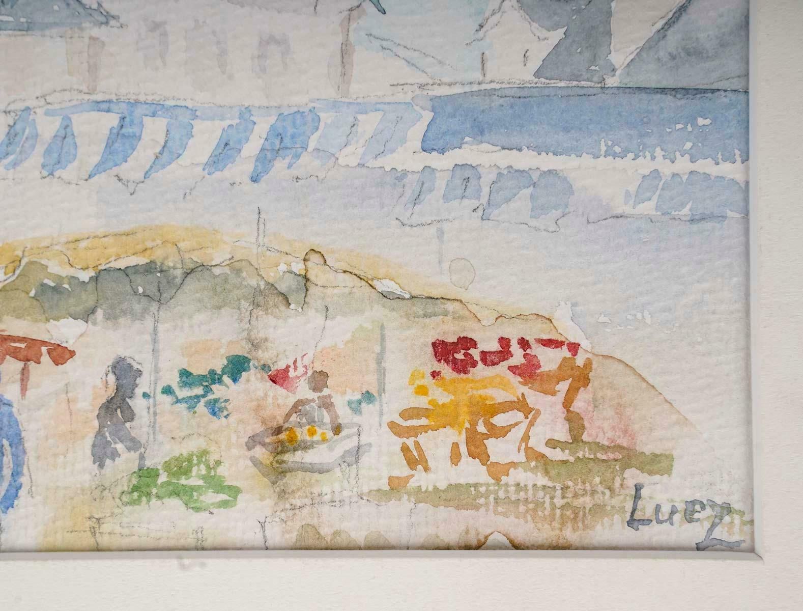 Watercolour Of A Village Church And Market, 20th Century. photo Art