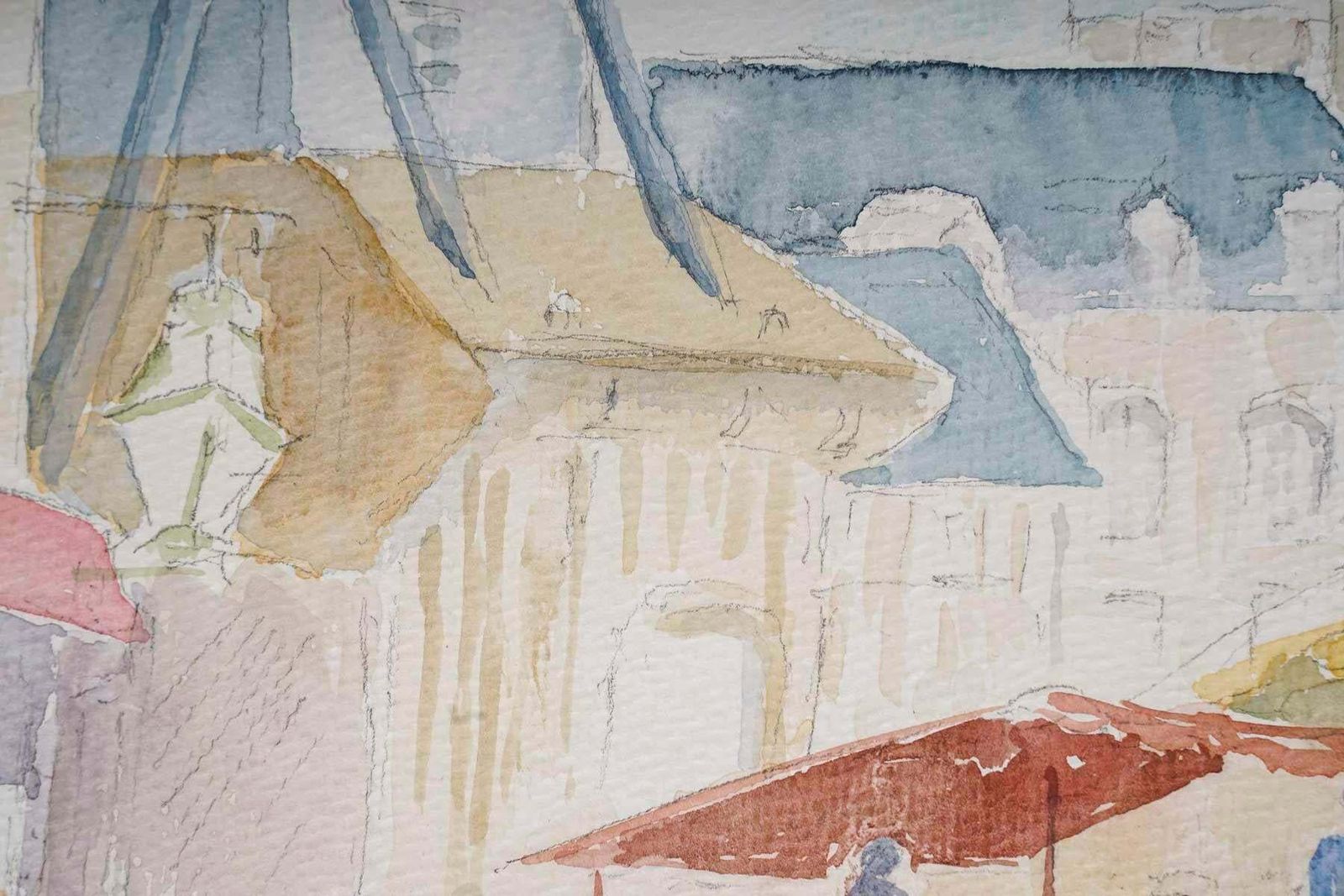 Watercolour Of A Village Church And Market, 20th Century. photo 348.0