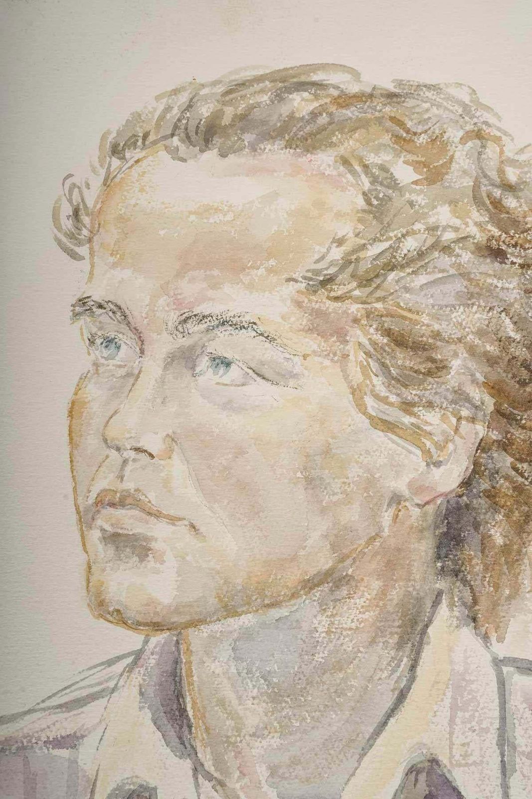 Watercolour Portrait Of A Man By Evelyne Luez, 20th Century. photo furniture