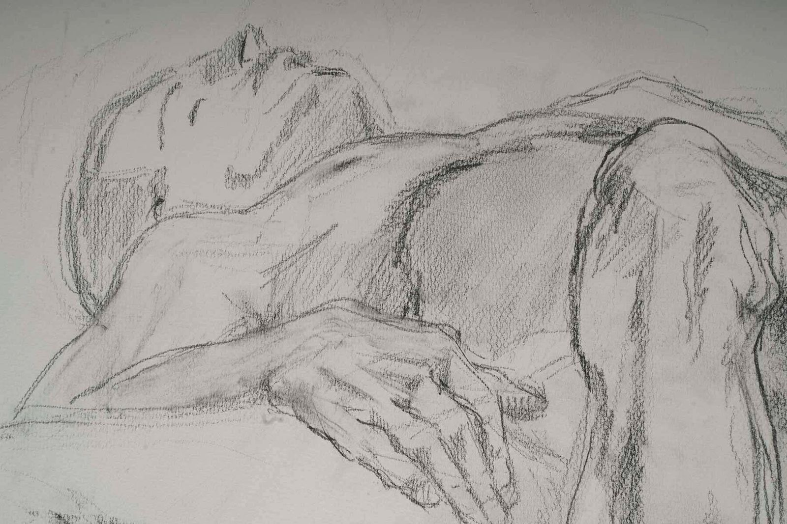 Drawing Of A Sleeping Nude Man By Evelyne Luez, 20th Century. photo furniture