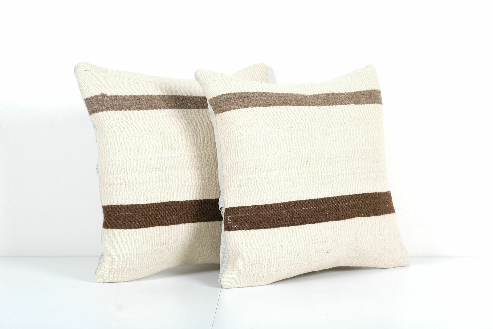 Traditional Turkish Hemp Decorative Kilim Pillow, Set Of Two Anatolian Striped Square Kilim Pillow Cover photo for sale
