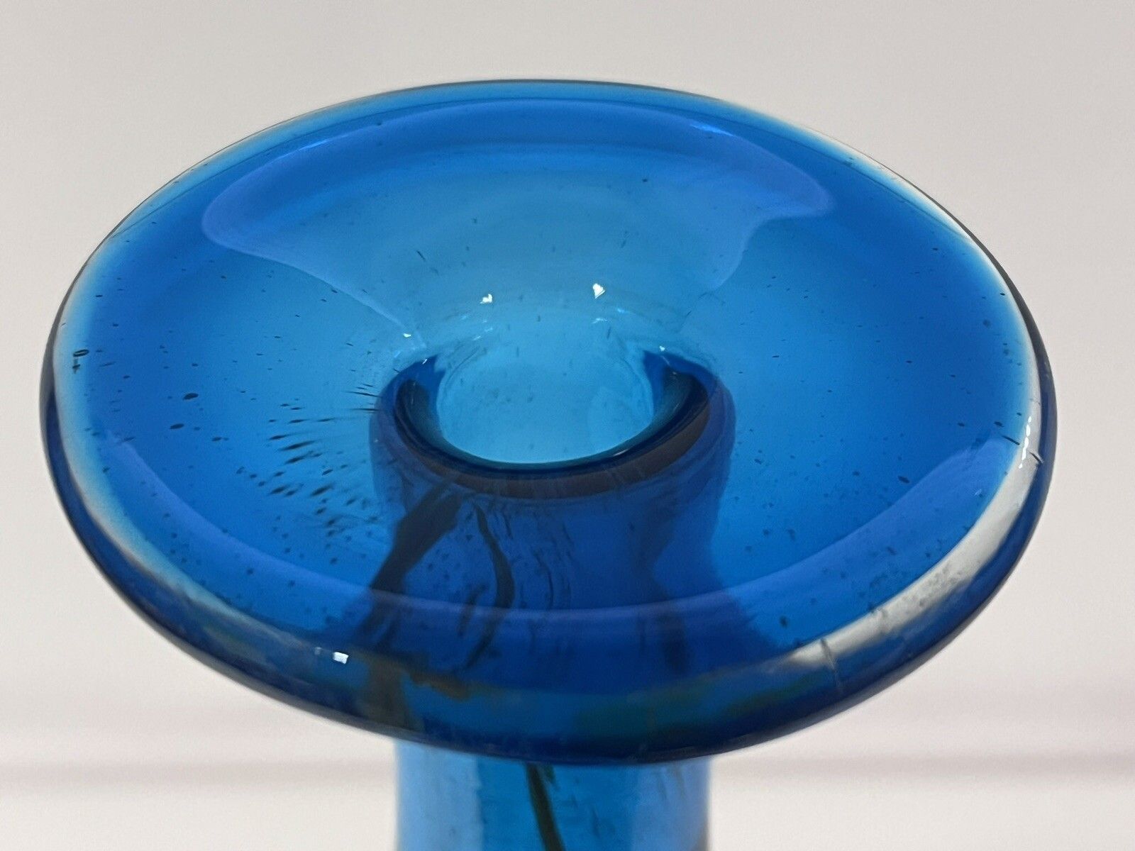 Vintage 1970s Tall Handblown Blue Glass Threaded Bottle Vase Mdina Malta photo 110.0