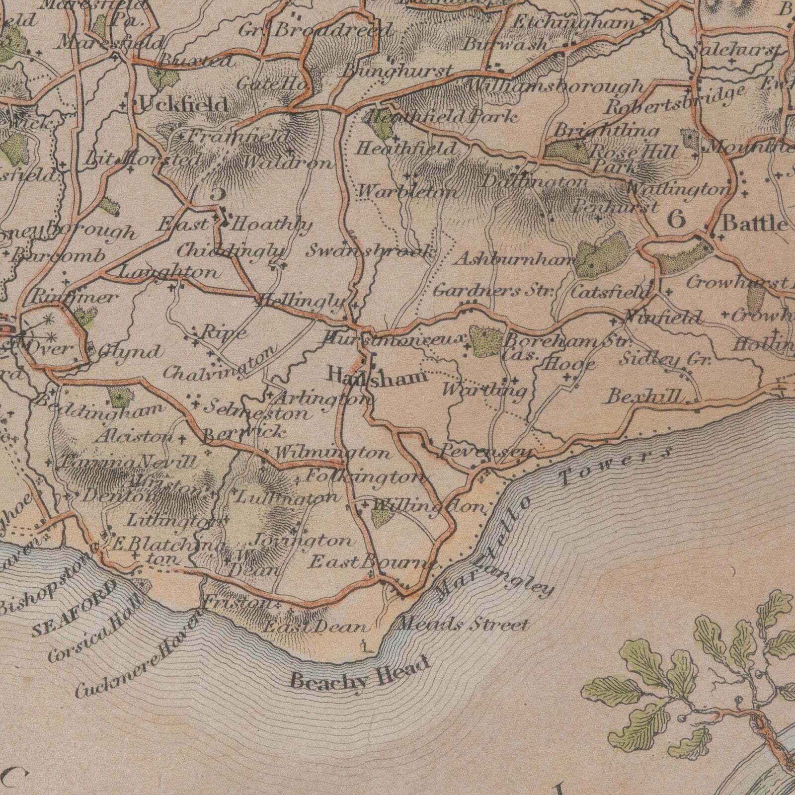 295.0 Antique County Map, Sussex, English, Framed Lithography, Cartography, Victorian photo