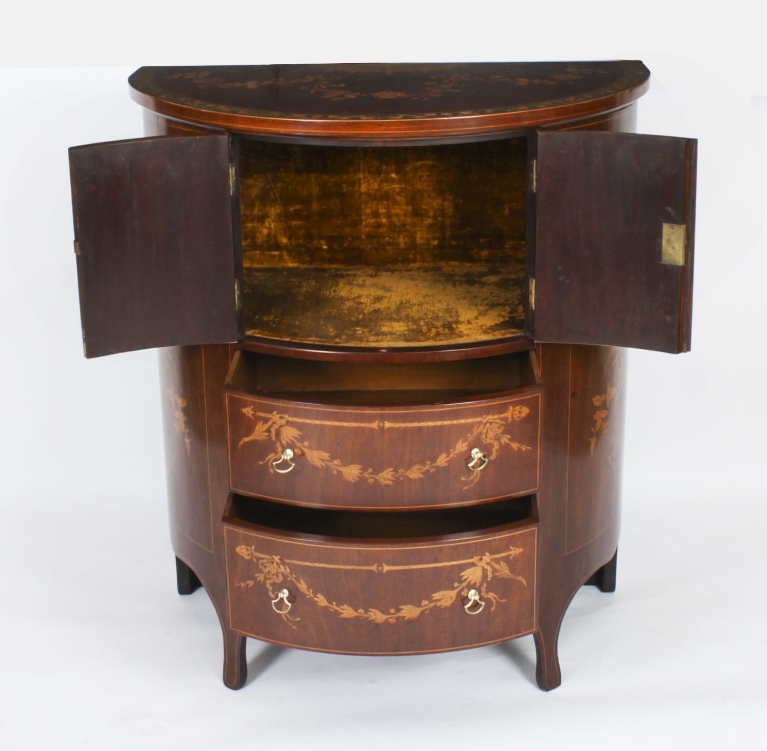 2850.0 Victorian Marquetry Demi Lune Cabinet 19th Century photo