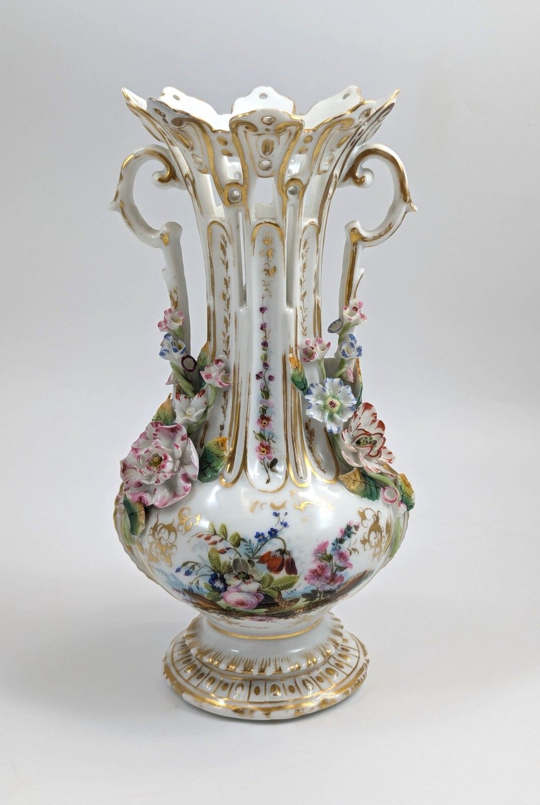 900.0 A Pair Of Old Paris Porcelain Vases, C. 19th Century photo