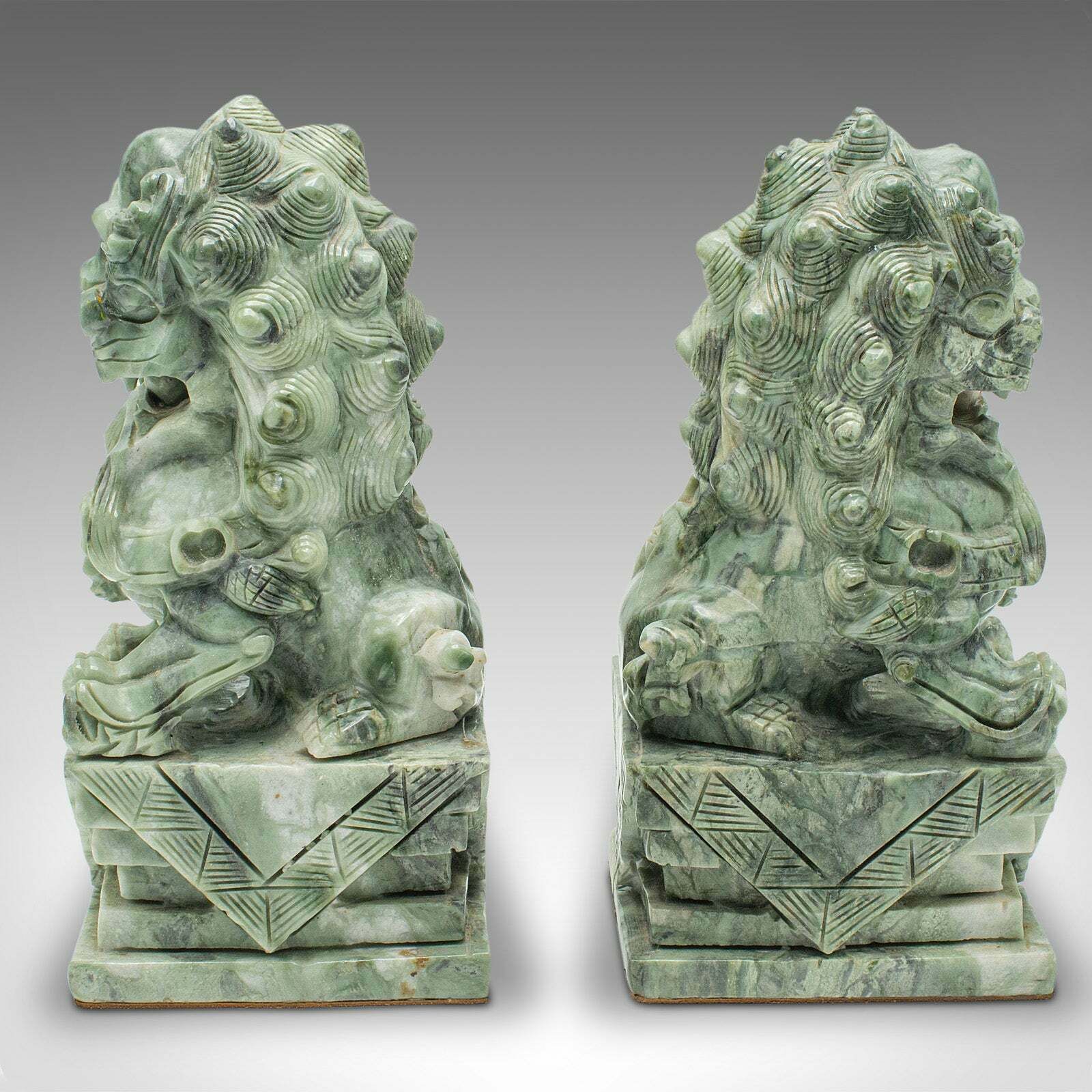 Pair Of Antique Oriental Bookends, Chinese, Jade Marble, Dog Of Fo, Victorian photo 1195.0