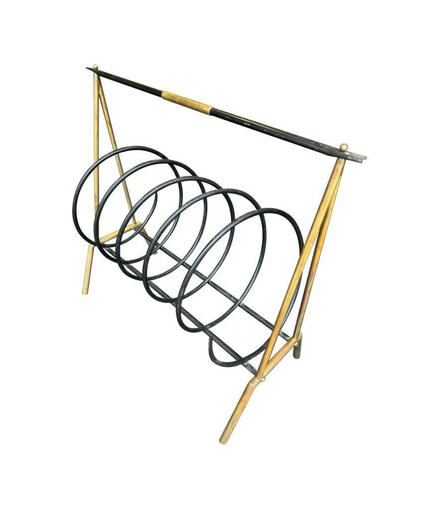 An Unusual Italian 1950s Brass And Black Lacquered Spiral Magazine Rack photo Home Decor