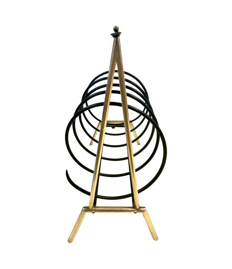 An Unusual Italian 1950s Brass And Black Lacquered Spiral Magazine Rack photo vinterior