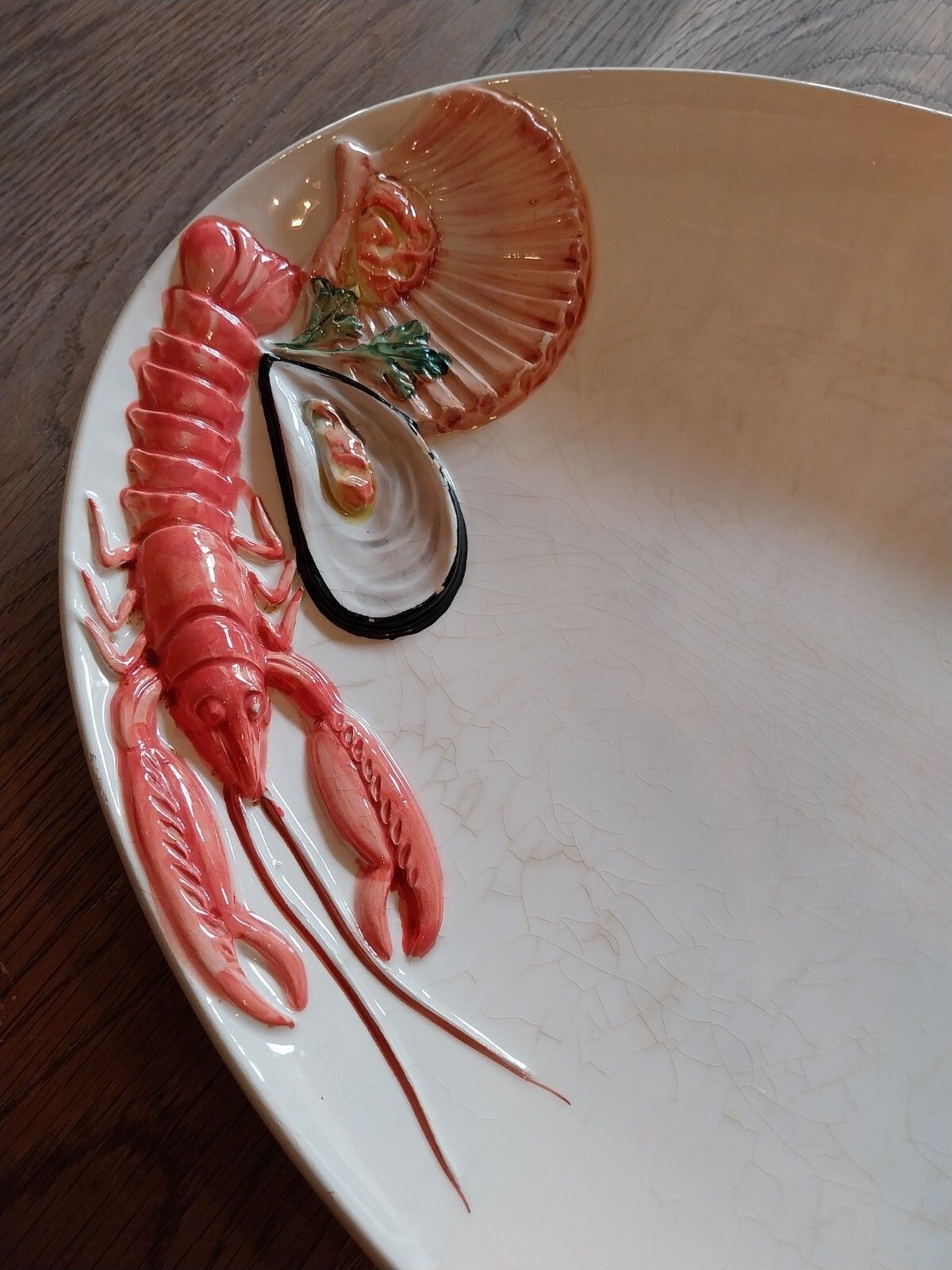 Vintage Bassano Majolica Large Oval Seafood Platter Plate Italy Veneto Rare 70s photo 99.0
