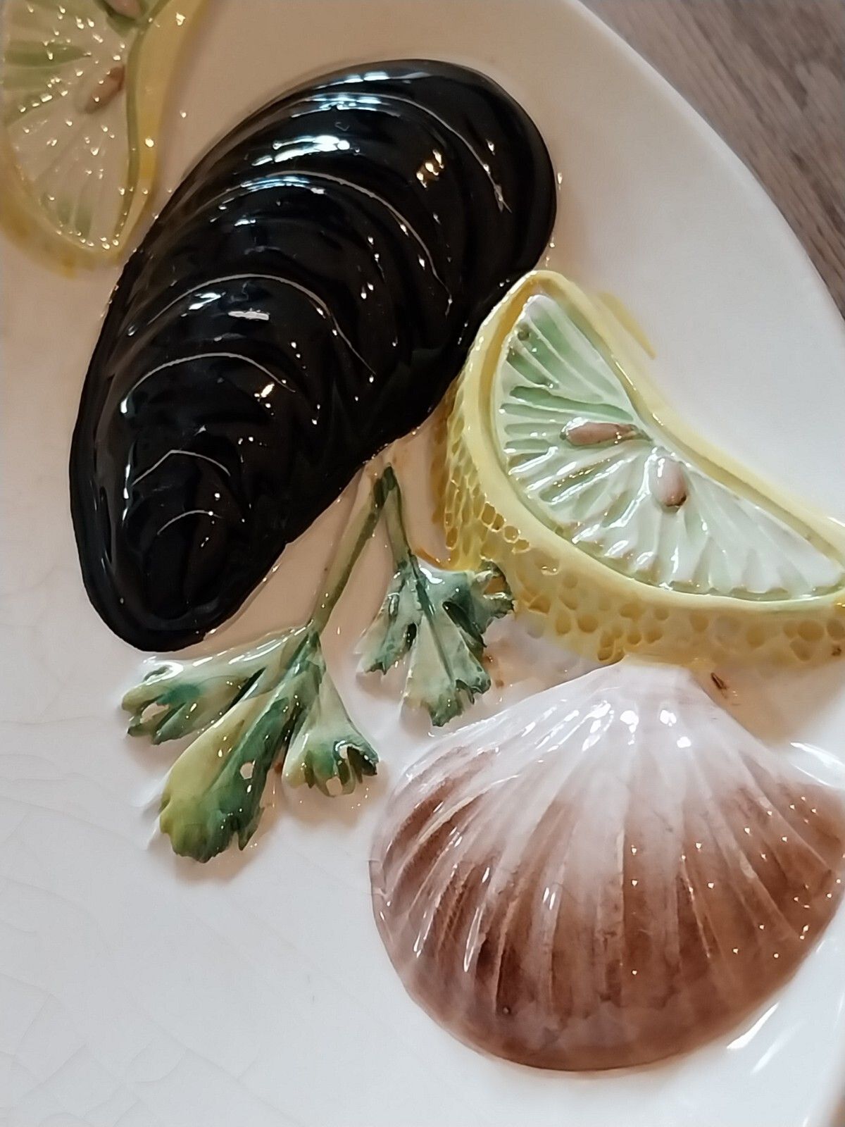 Vintage Bassano Majolica Large Oval Seafood Platter Plate Italy Veneto Rare 70s photo vintage