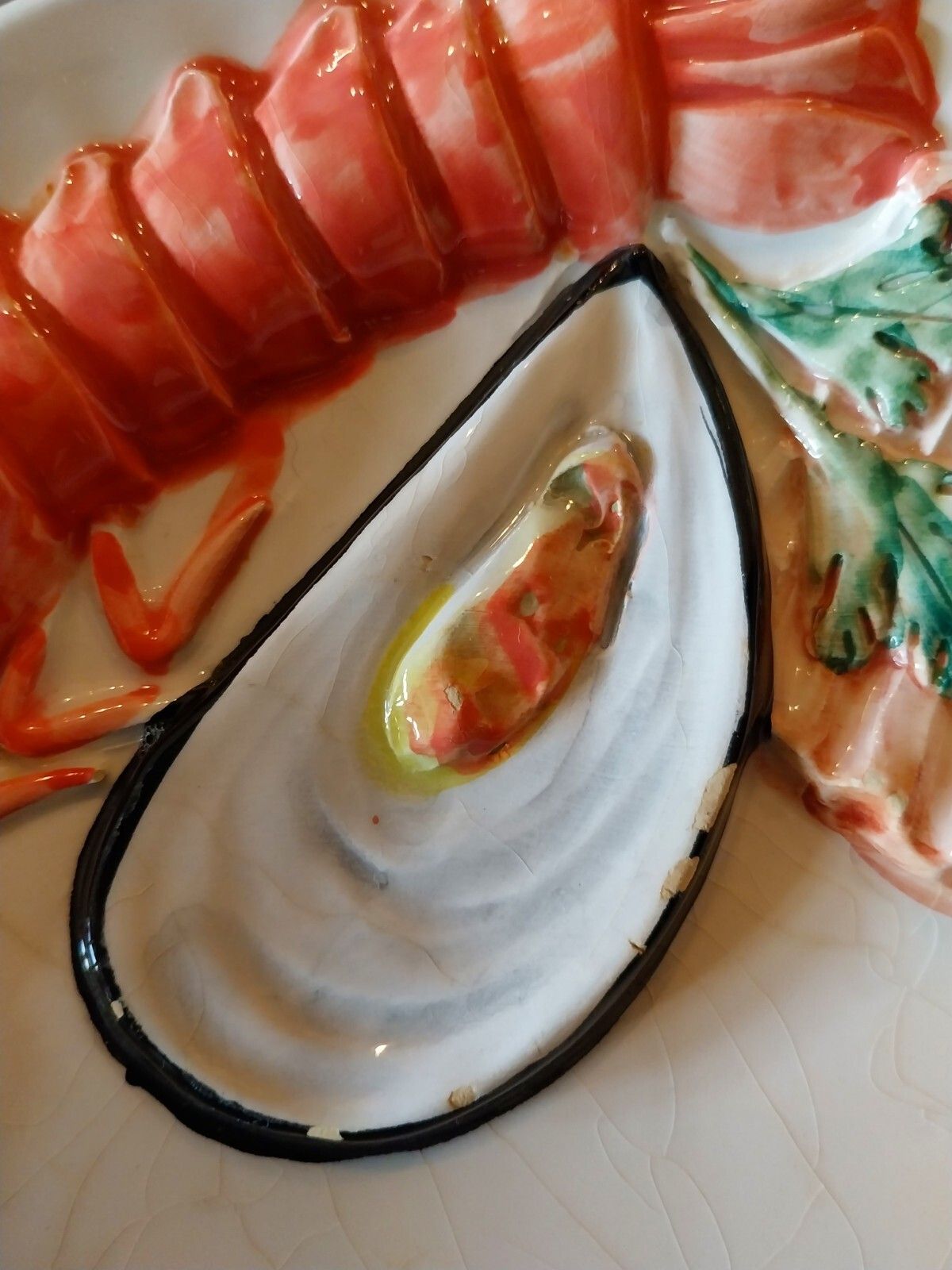 photo for sale Vintage Bassano Majolica Large Oval Seafood Platter Plate Italy Veneto Rare 70s