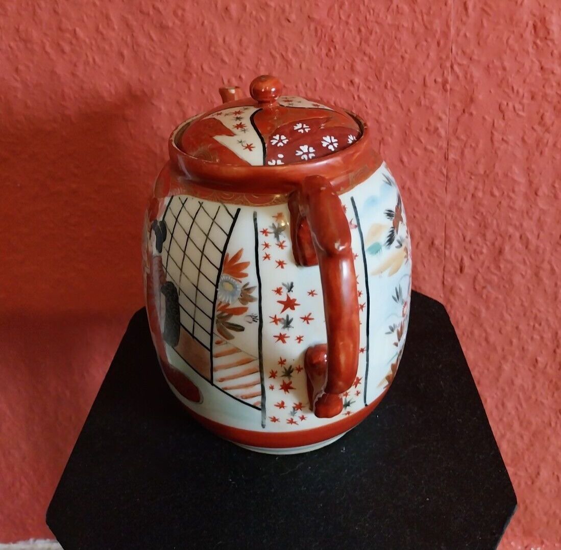 Antique Japanese Kutani Tea Pot With Porcelain Strainer Infuser Rare 19 Century photo furniture