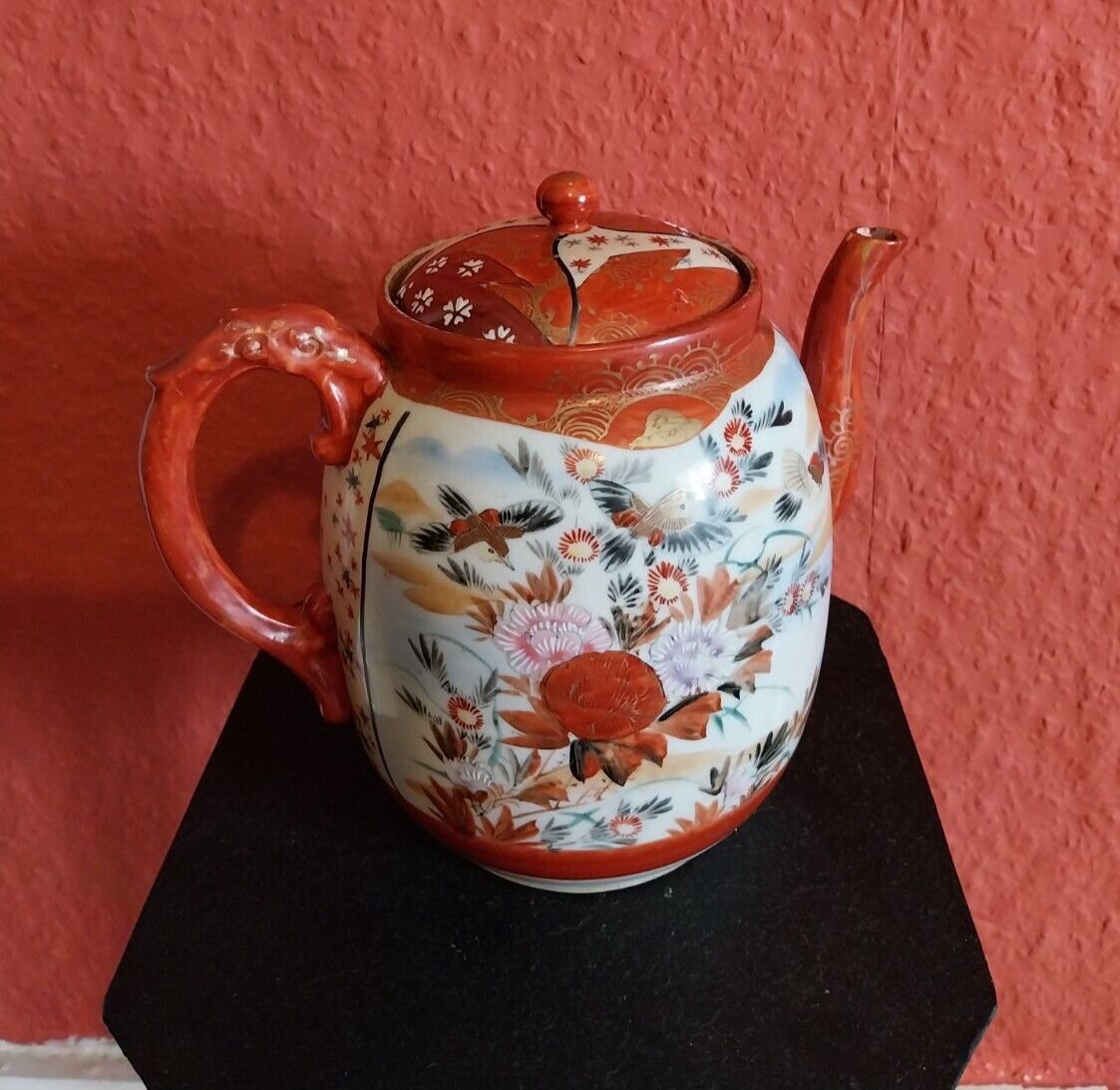 Antique Japanese Kutani Tea Pot With Porcelain Strainer Infuser Rare 19 Century photo Home Decor