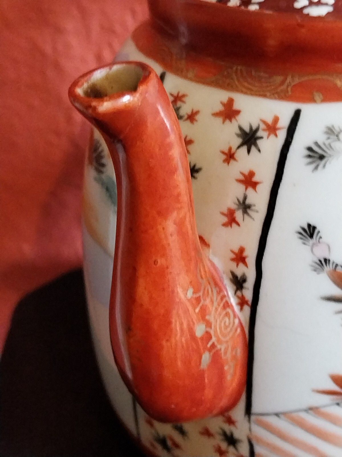 Antique Japanese Kutani Tea Pot With Porcelain Strainer Infuser Rare 19 Century photo vintage