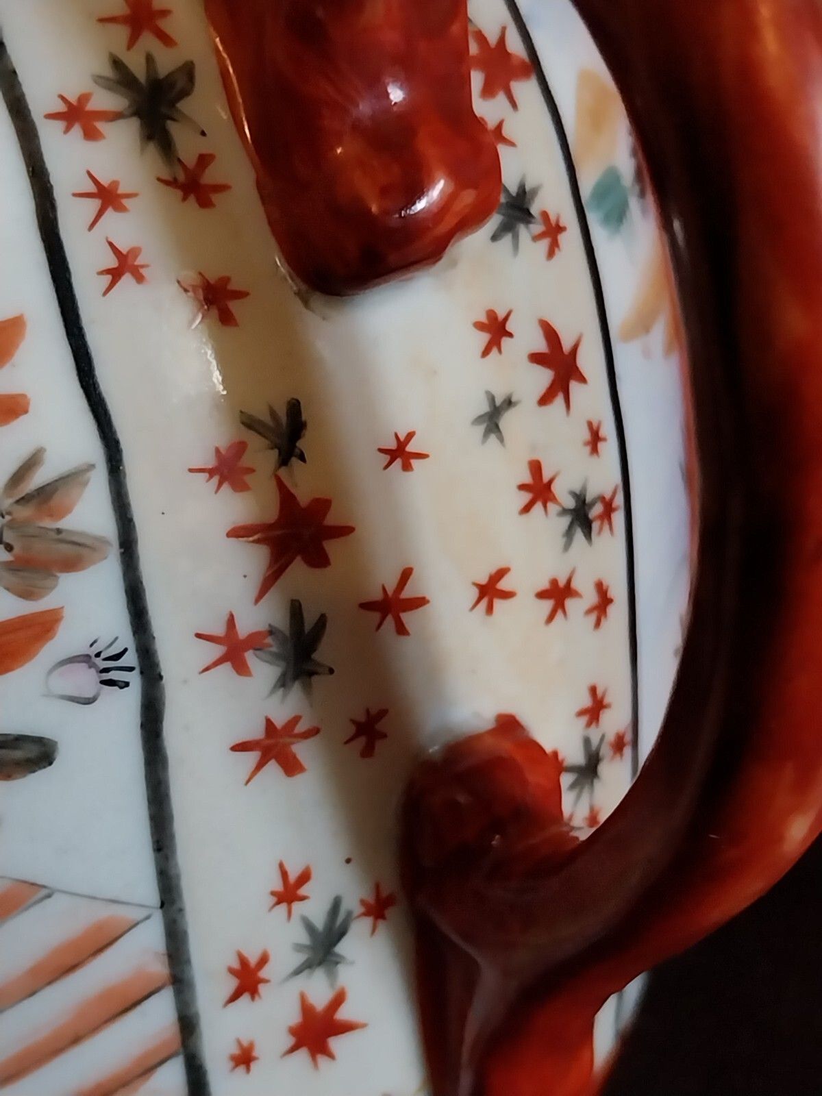 photo vintage Antique Japanese Kutani Tea Pot With Porcelain Strainer Infuser Rare 19 Century