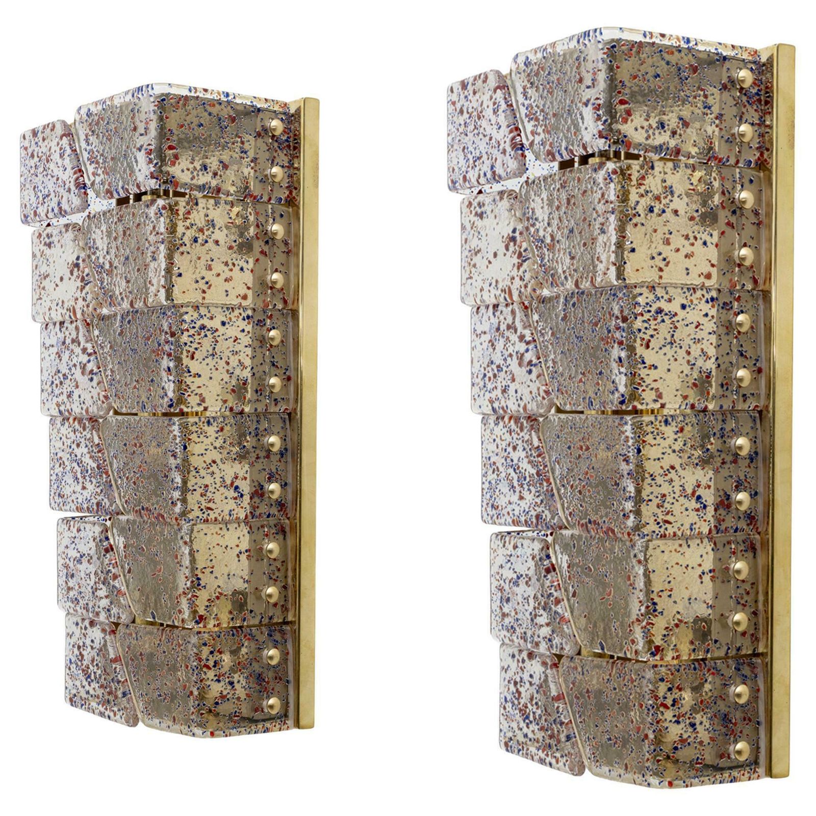 Pair Of Mid Century Modern Style Italian Murano Glass And Brass Sconces