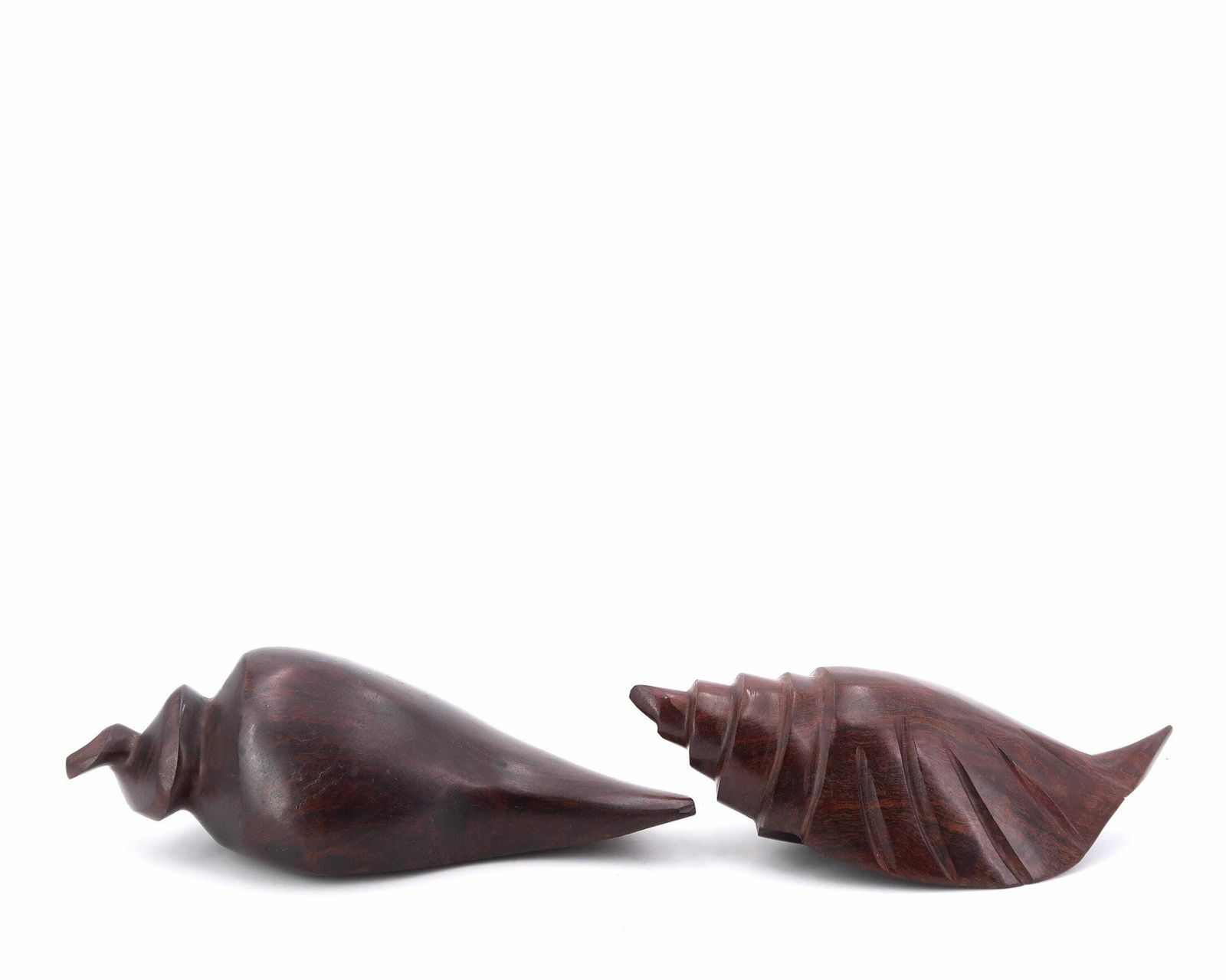 Pair Of Wooden Seashell Sculptures, Exotic Wood, 1970s / Paperweight, Vintage, Boho Chic Bohemian Folk, Conch, Cabinet Of Curiosities photo for sale