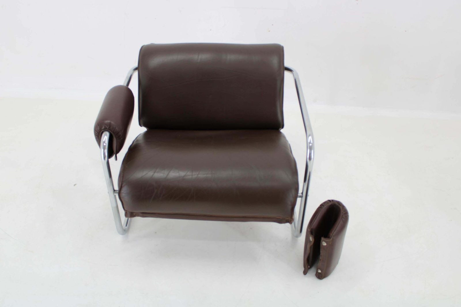 Furniture 1950s Pair Of Tubular Armchairs In Leather, Czechoslovakia photo