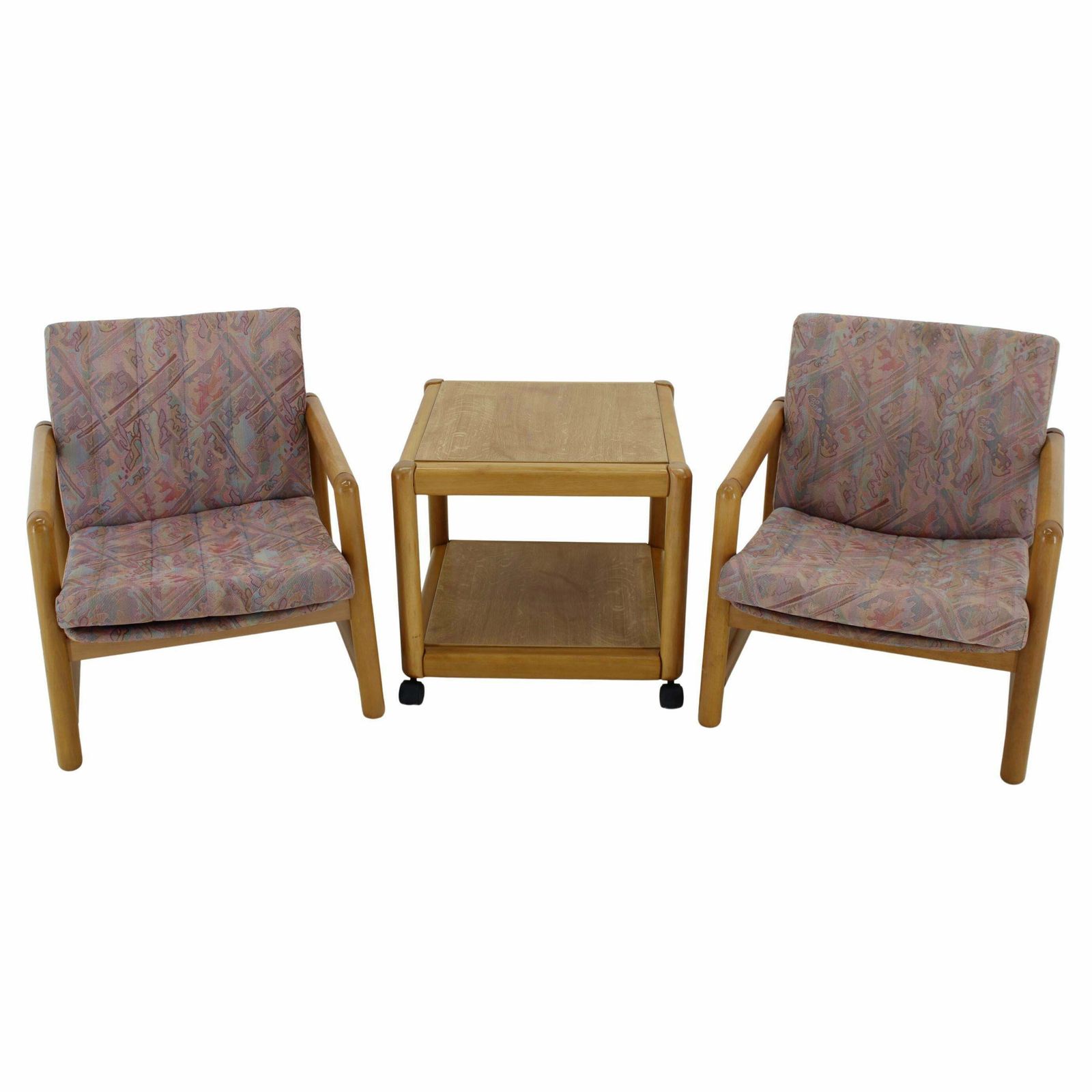 1970s Pair Of Beech Armchairs And Coffee Table  By Ton, Czechoslovakia