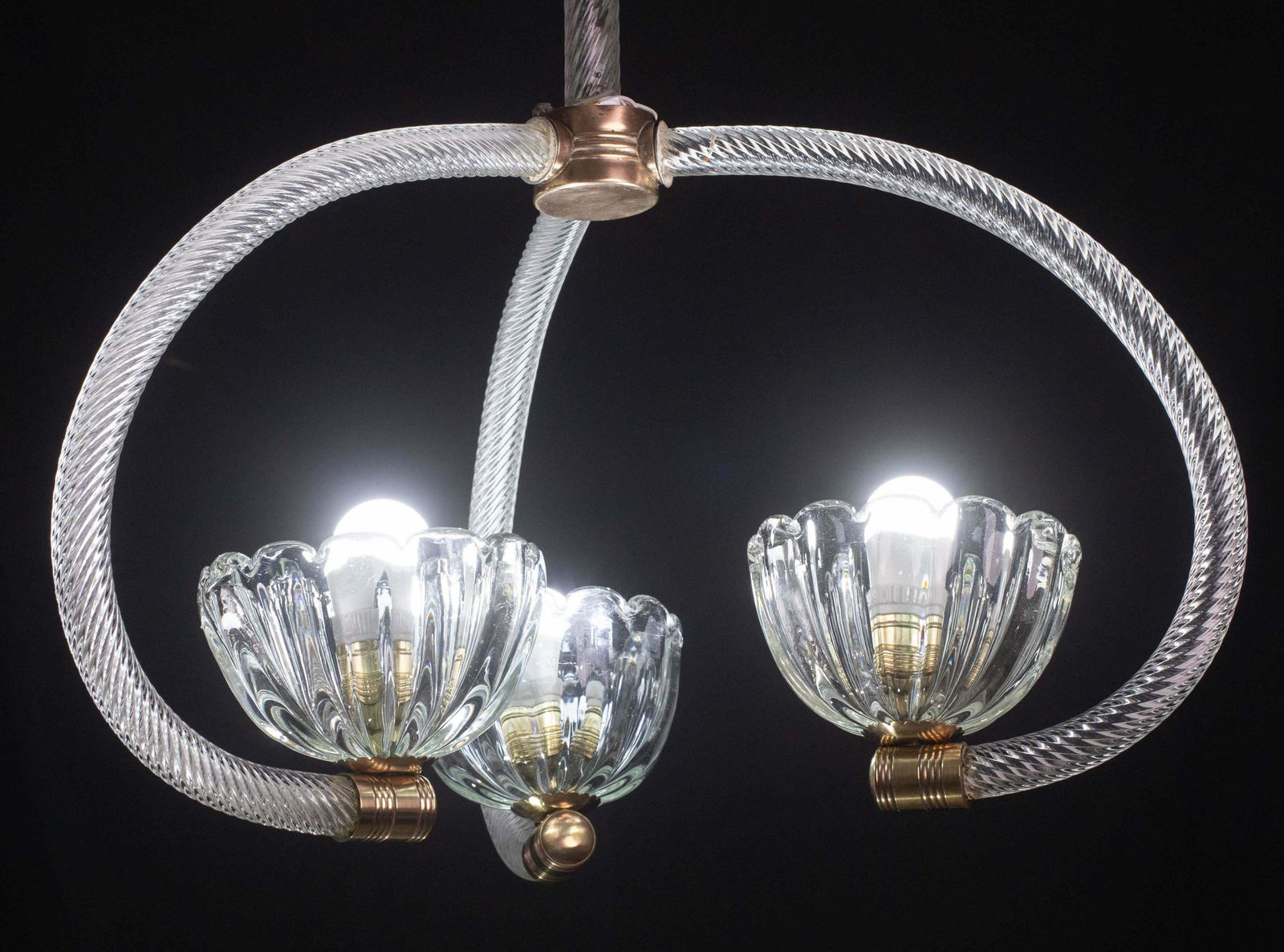 Fantastic 3 Cup Barovier E Toso Art Deco Chandelier, 1940s photo for sale