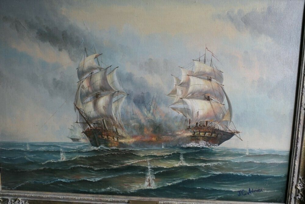 Oil On Canvas The Smoke 0f Battle Signed J.C.Ambrose photo for sale
