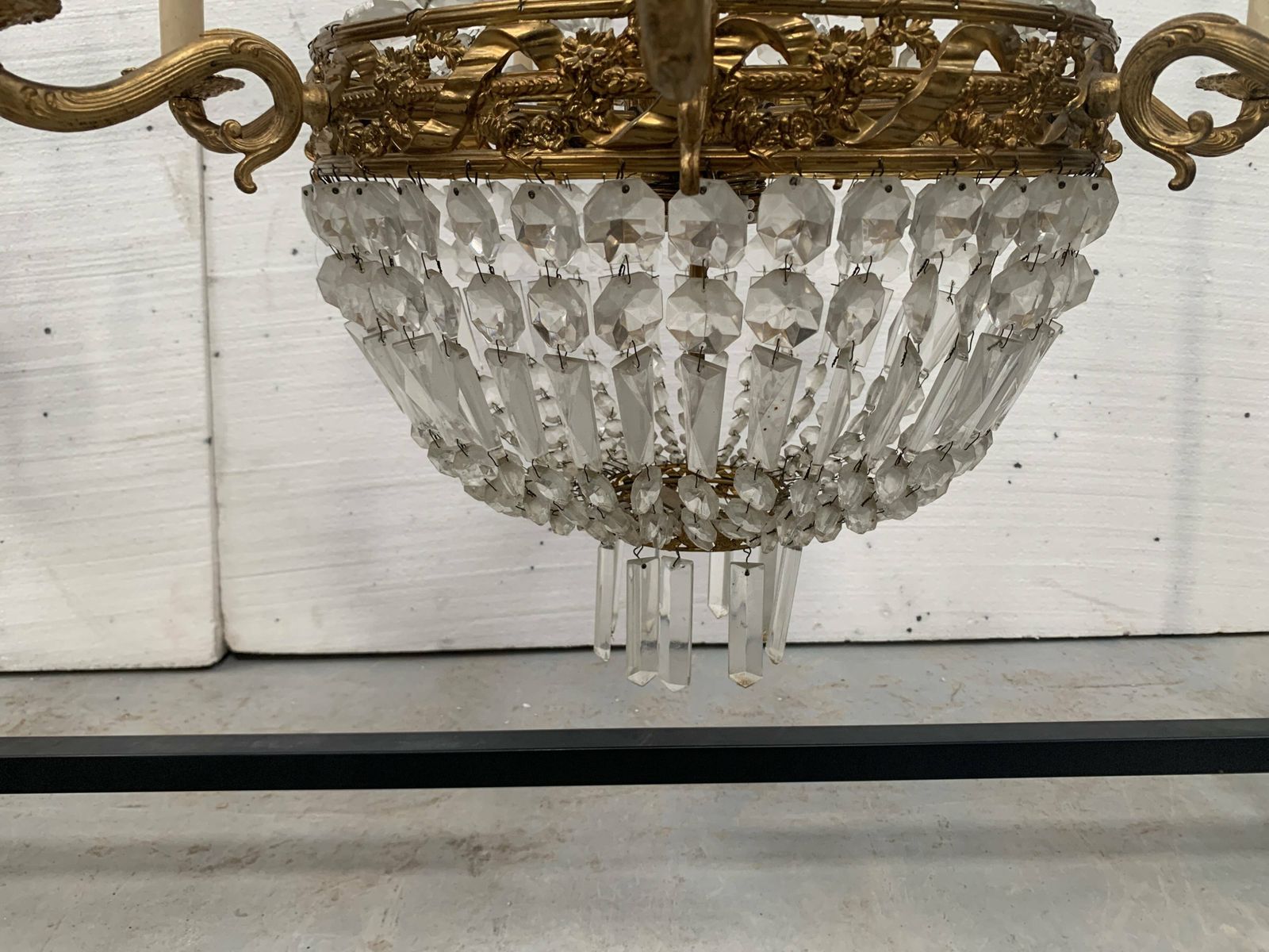 20th Century Bronze Basket Chandelier With Tassels photo vintage