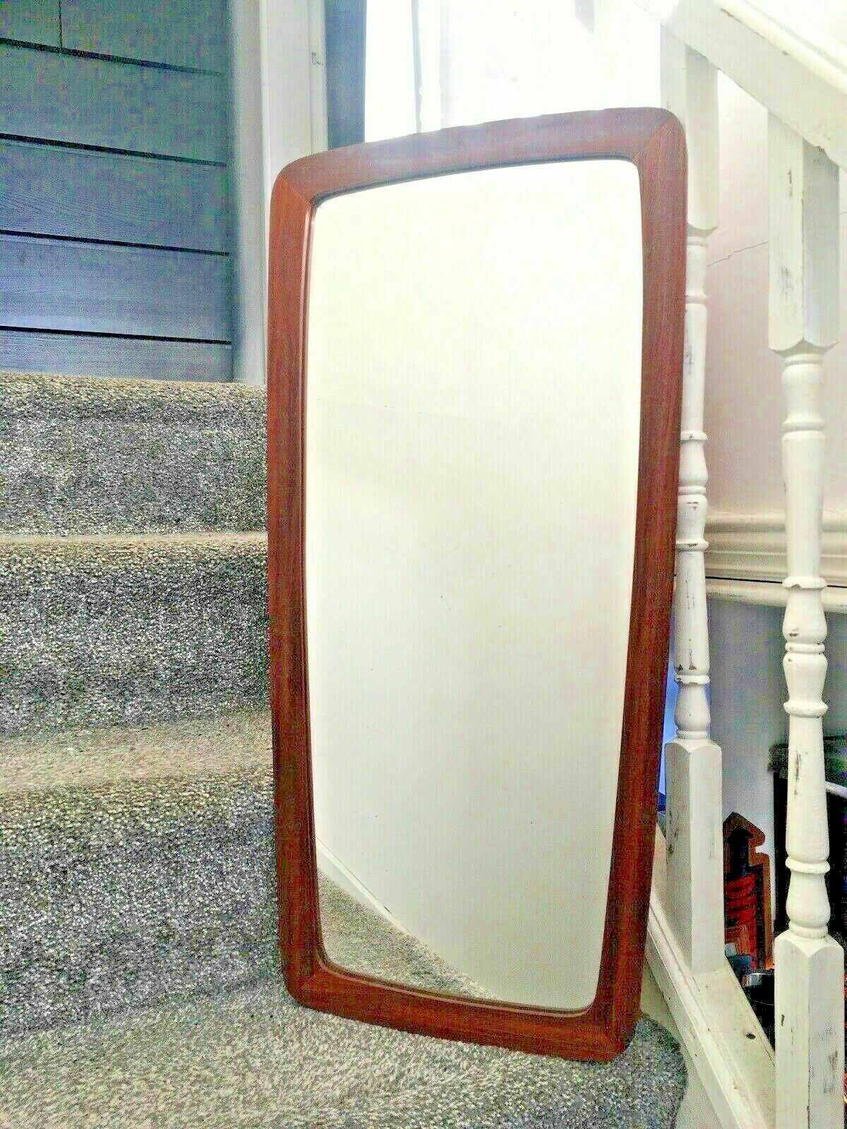 Large 1960’s Mid Century Danish Teak Hall Long Wall Mirror Denmark Scandi photo vintage