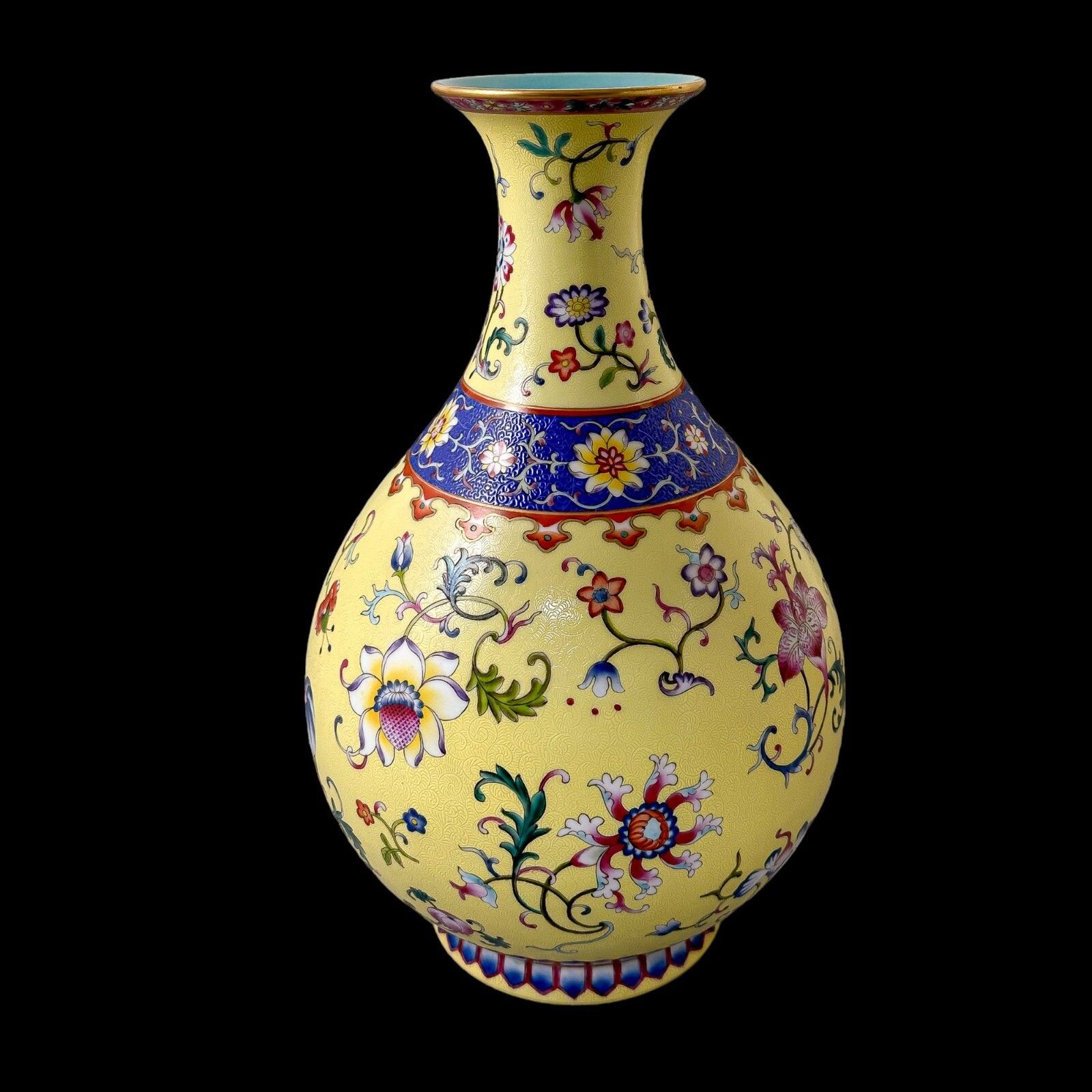 Antique Chinese Guangxu Yellow Ground Yangcai Floral Yuhuchunping Porcelain Vase photo furniture