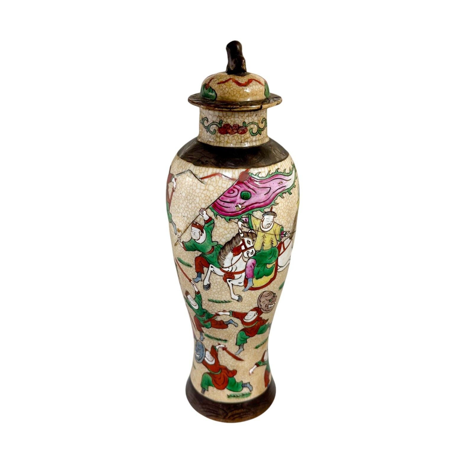 Antique 19th Century Chinese Chenghua Style Famille Verte Crackle Glaze Jar Vase photo for sale
