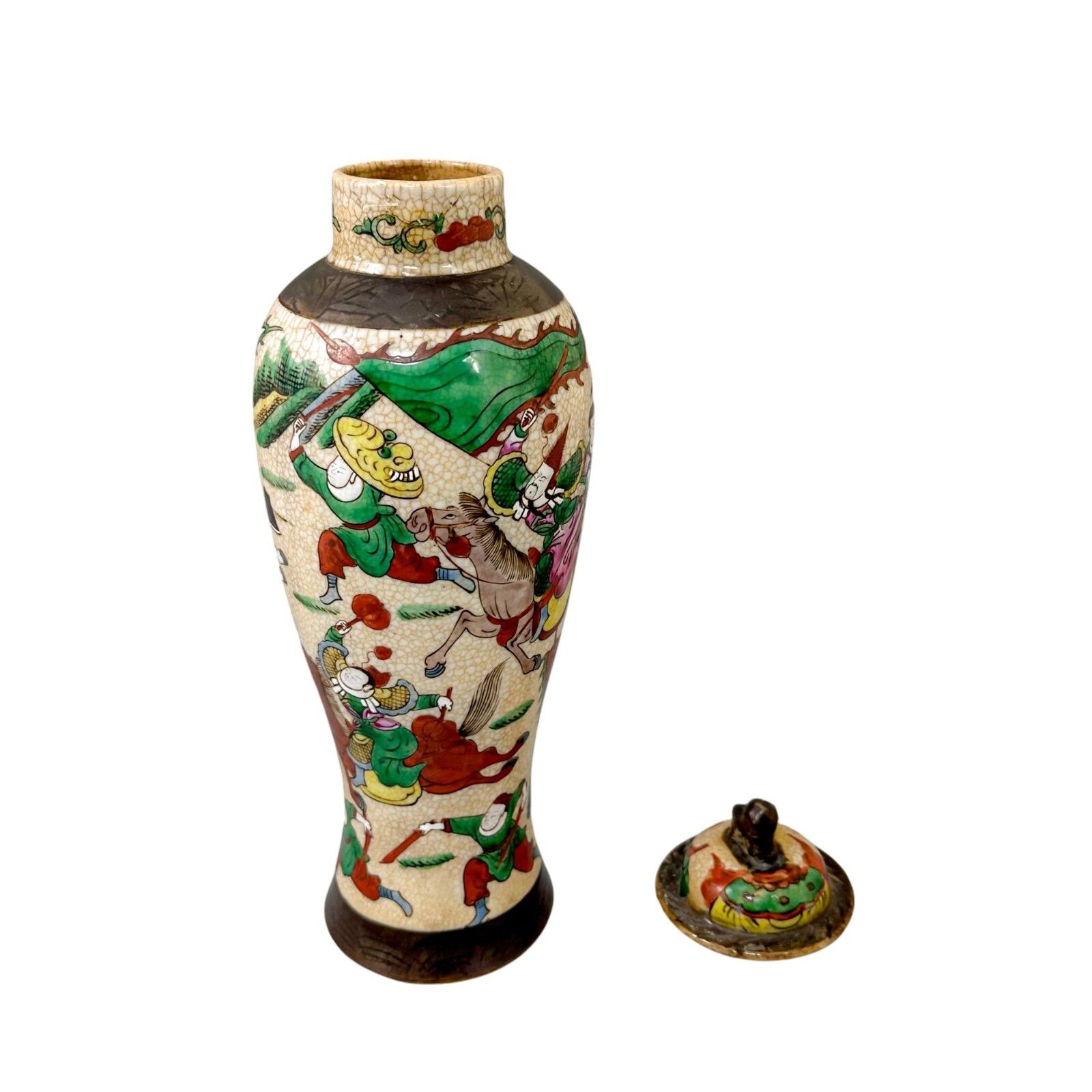 Antique 19th Century Chinese Chenghua Style Famille Verte Crackle Glaze Jar Vase photo vinterior