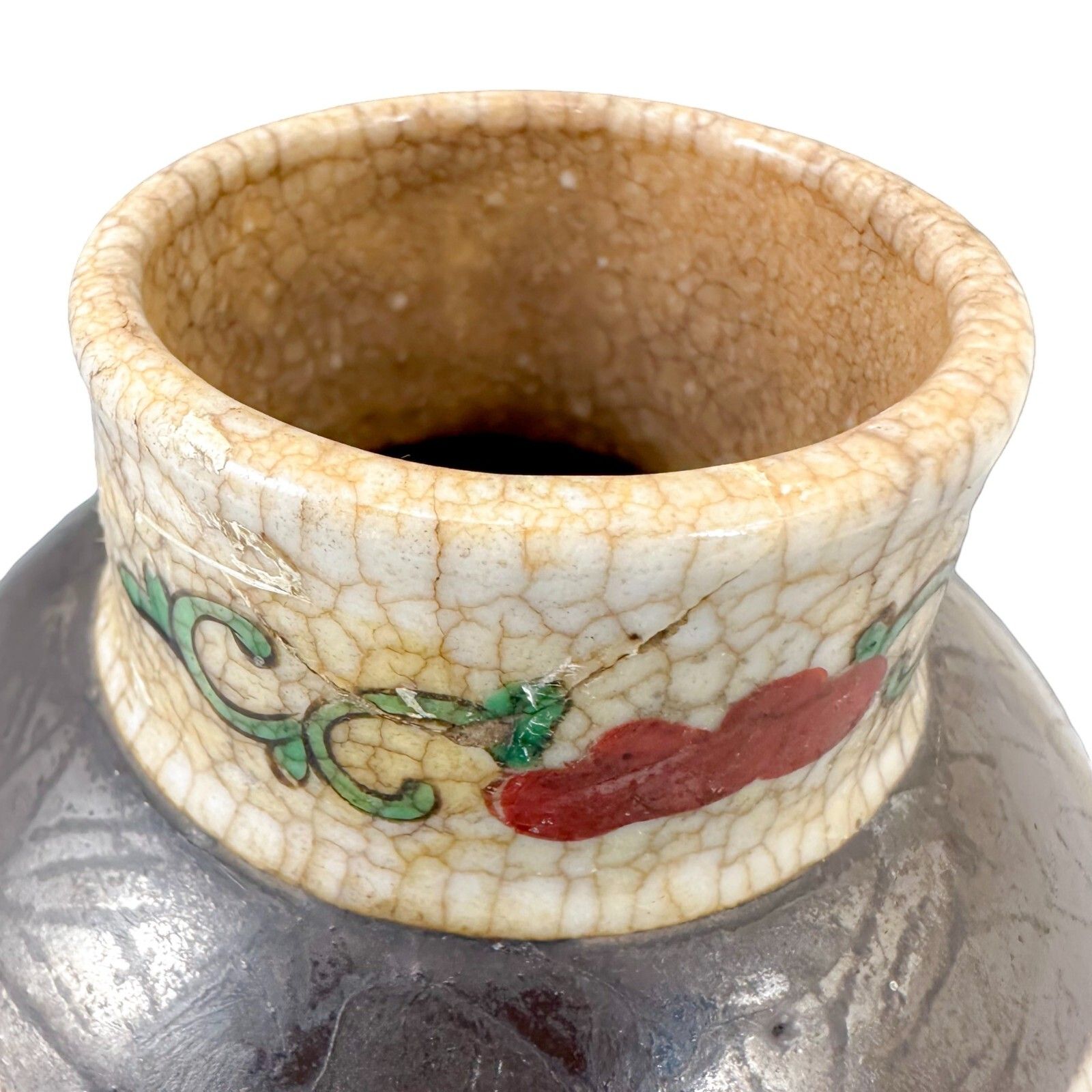 photo buy Antique 19th Century Chinese Chenghua Style Famille Verte Crackle Glaze Jar Vase