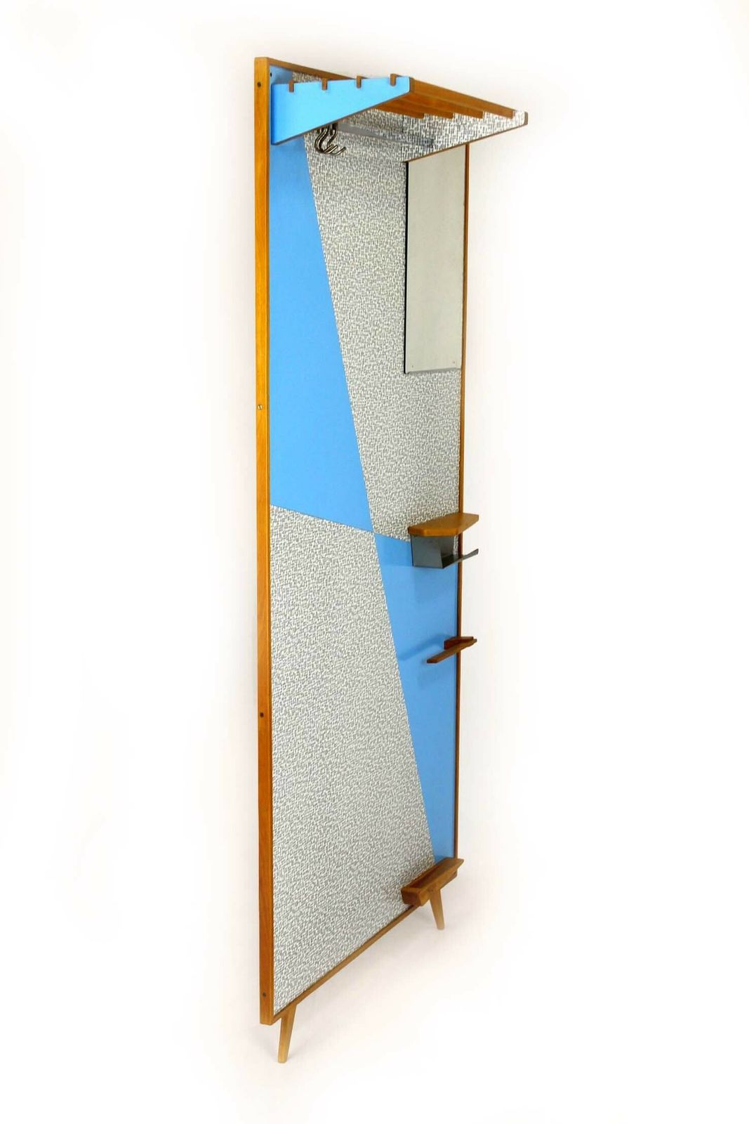 Restored Vintage Blue & Grey Geometric Coat Rack From Drevokov Blatna, 1972 photo for sale