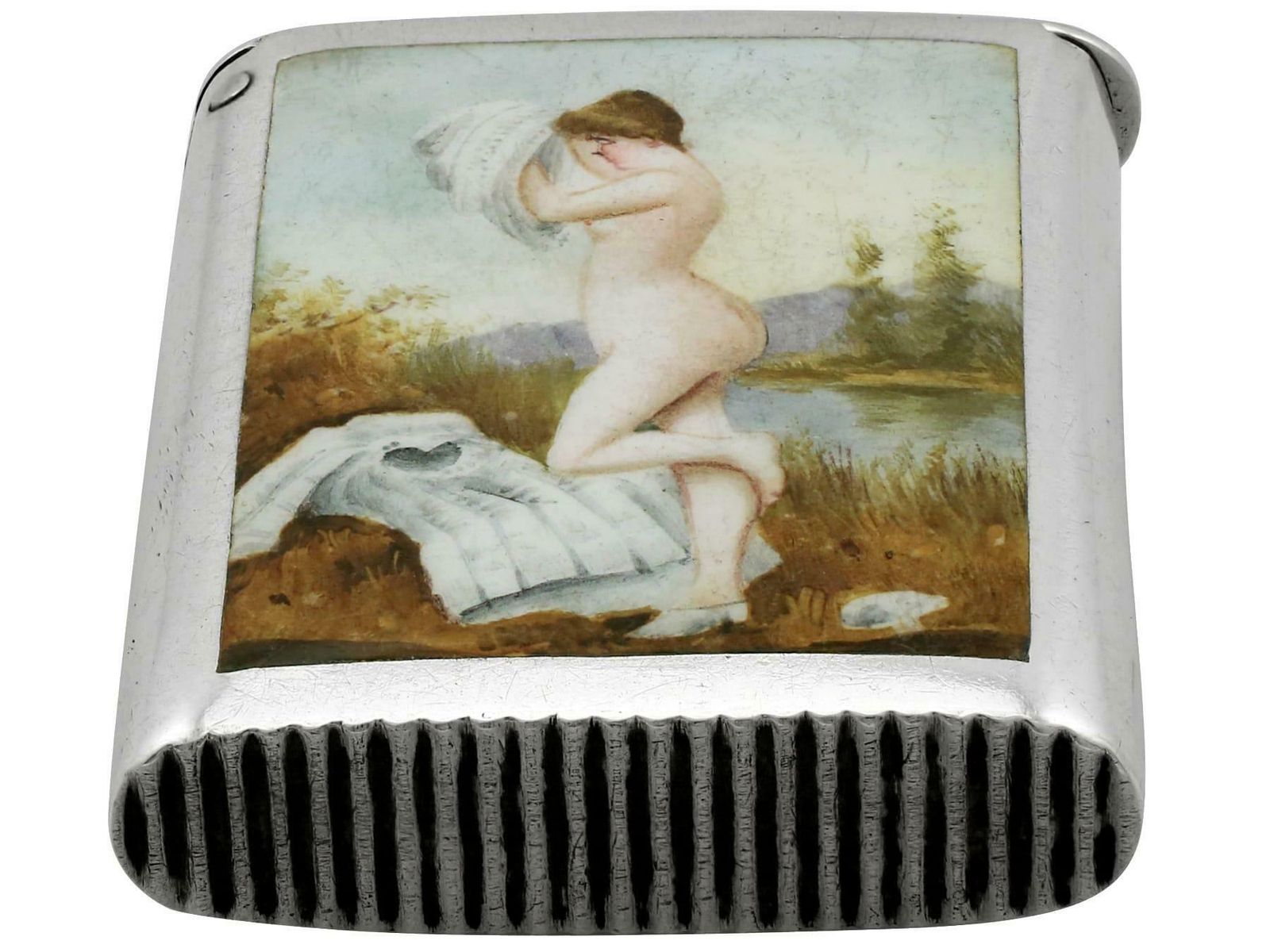 Victorian Sterling Silver And Erotica Enamel Vesta Case photo vintage