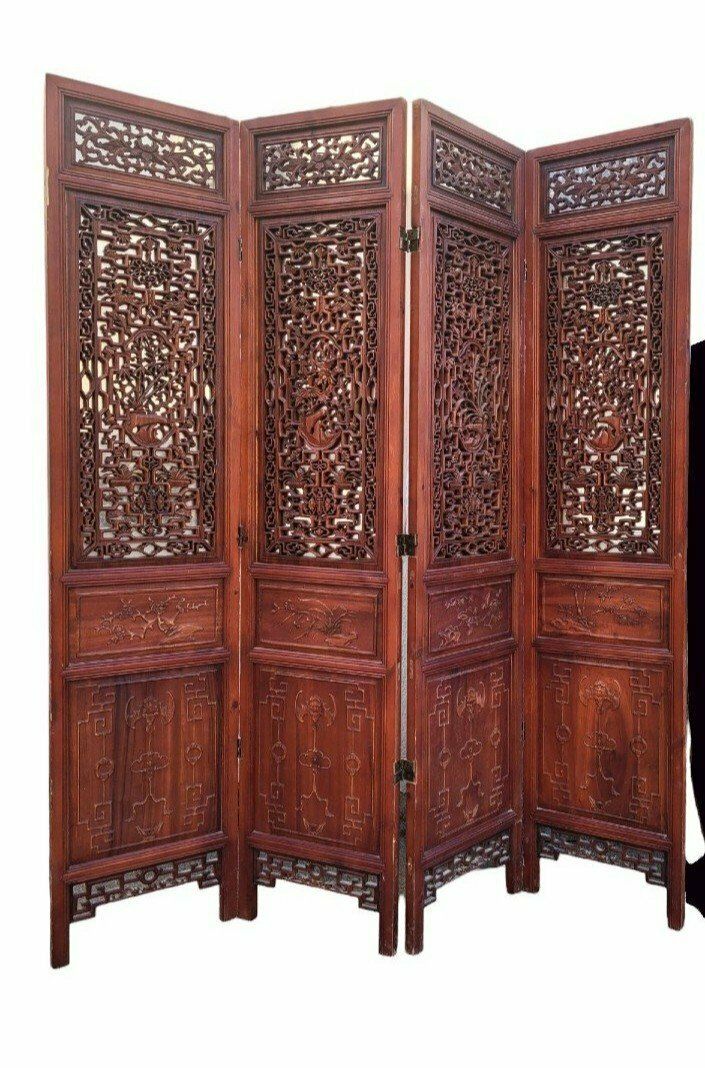 Large Carved Wooden Screen And Mirror, Asia, 20th Century