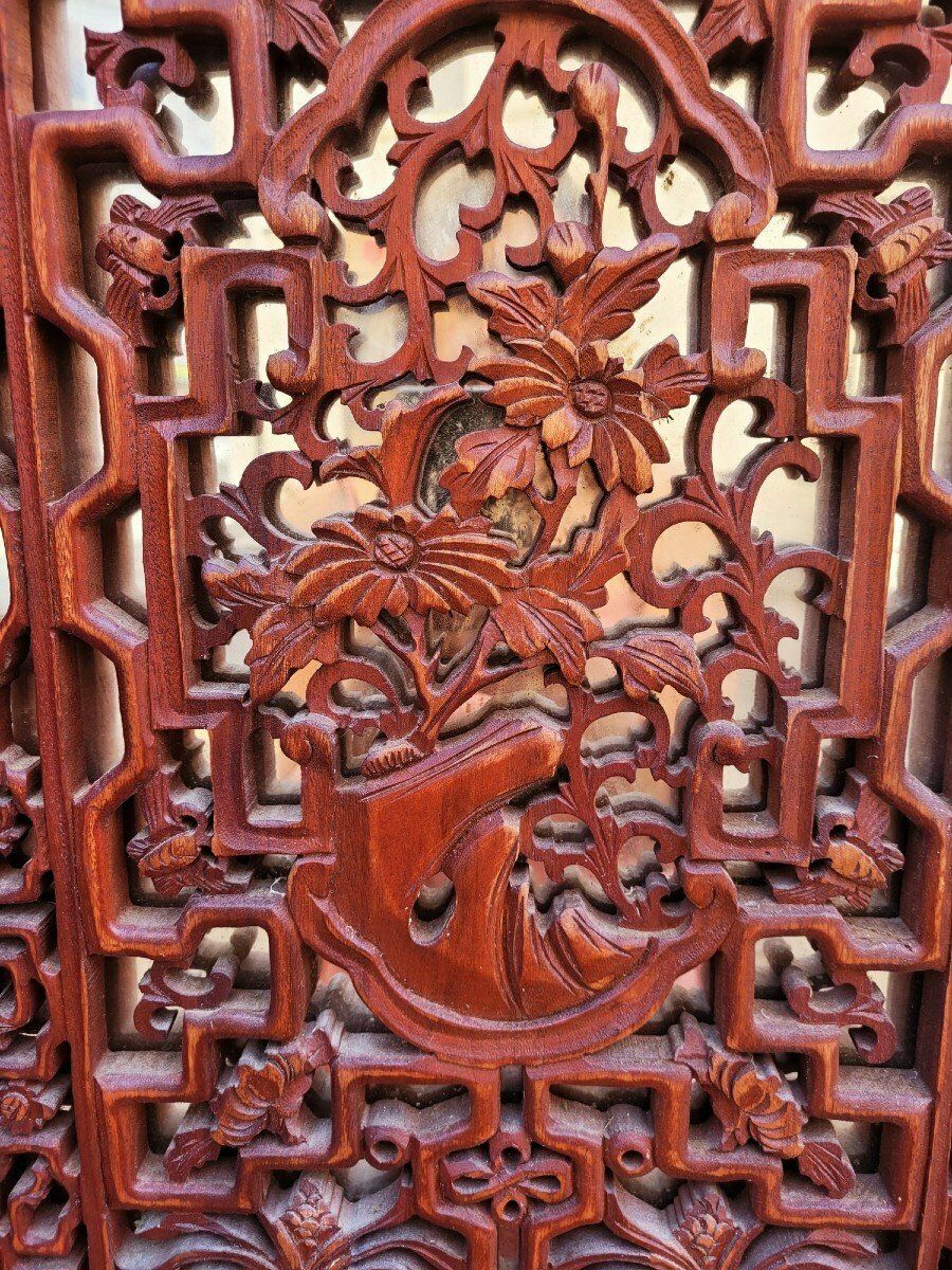 Large Carved Wooden Screen And Mirror, Asia, 20th Century photo buy