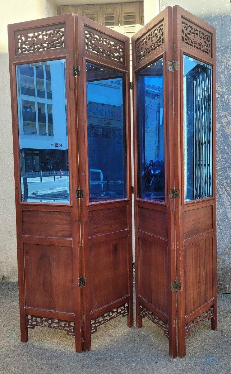 Home Decor Large Carved Wooden Screen And Mirror, Asia, 20th Century photo