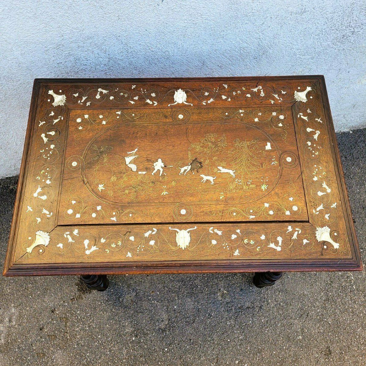 Oak And Walnut Table With Inlays, France 19th Century photo 850.0