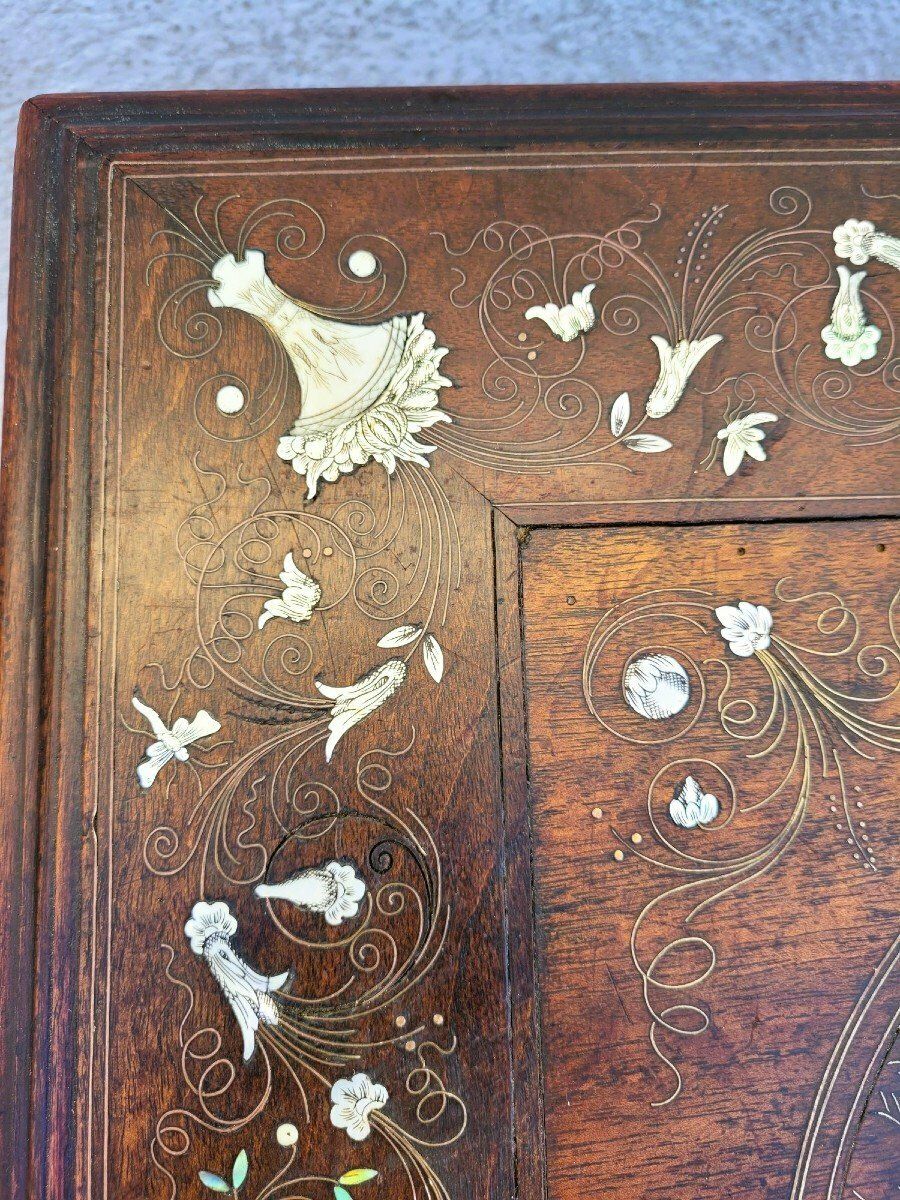 Oak And Walnut Table With Inlays, France 19th Century photo vintage