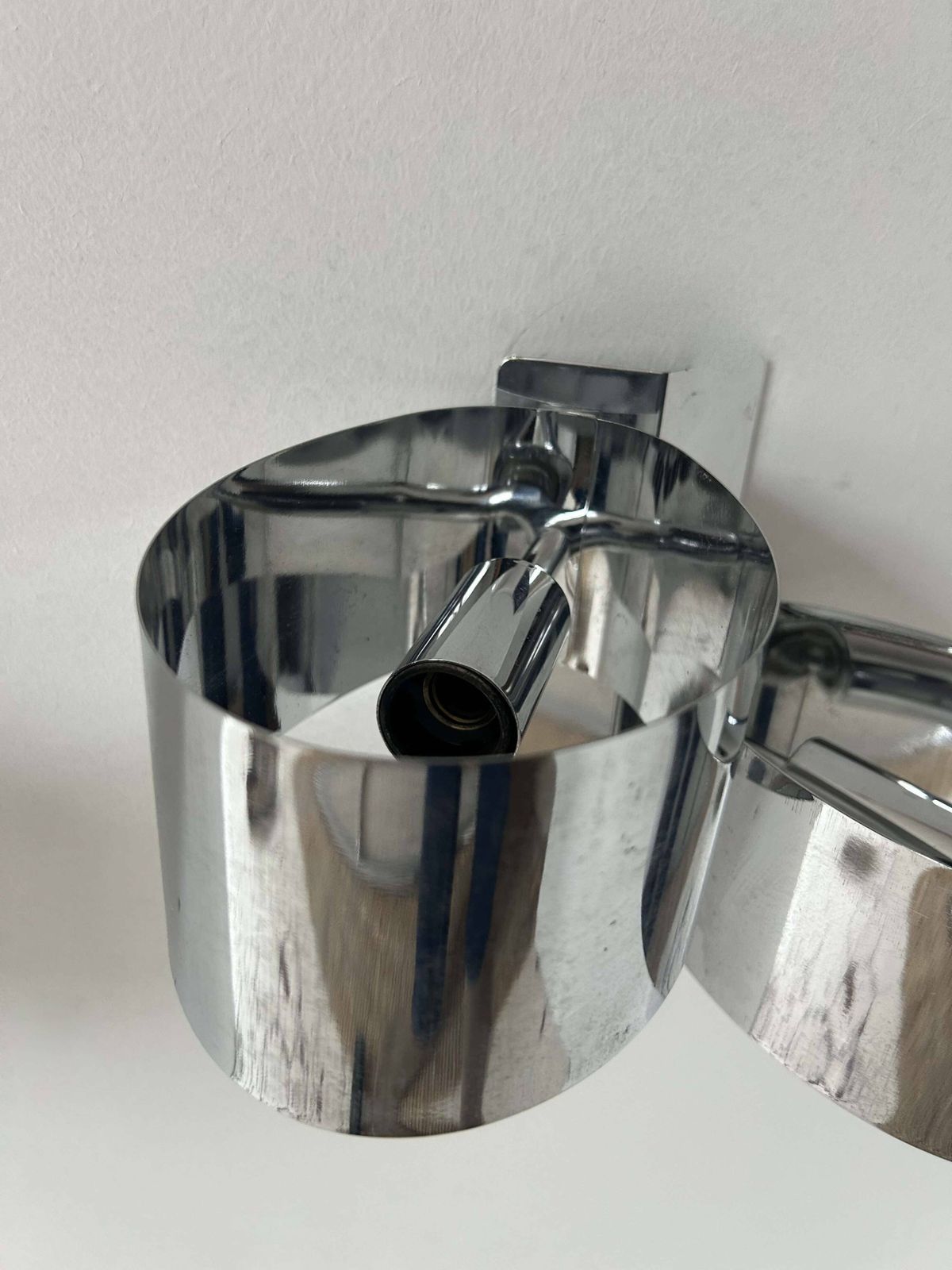 Pair Of Vintage Wall Lights, Curved Chrome Metal, France 1970 photo furniture