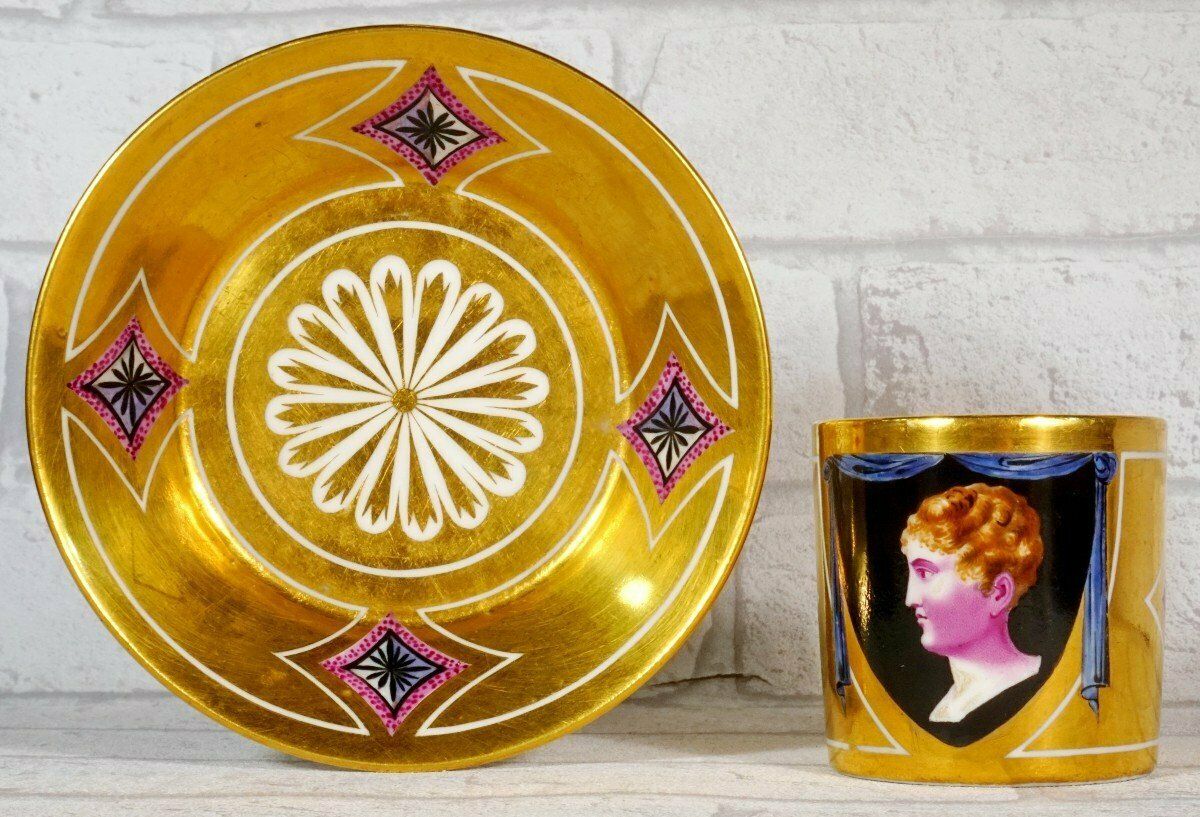 Rare Paris Porcelain Cup And Saucer   Representing The King Of Rome   Empire Period photo buy