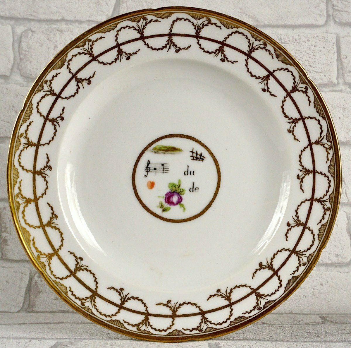 Rare Plate With Rebus Decor In Paris Porcelain   De Nast Manufactory   18th Century photo for sale