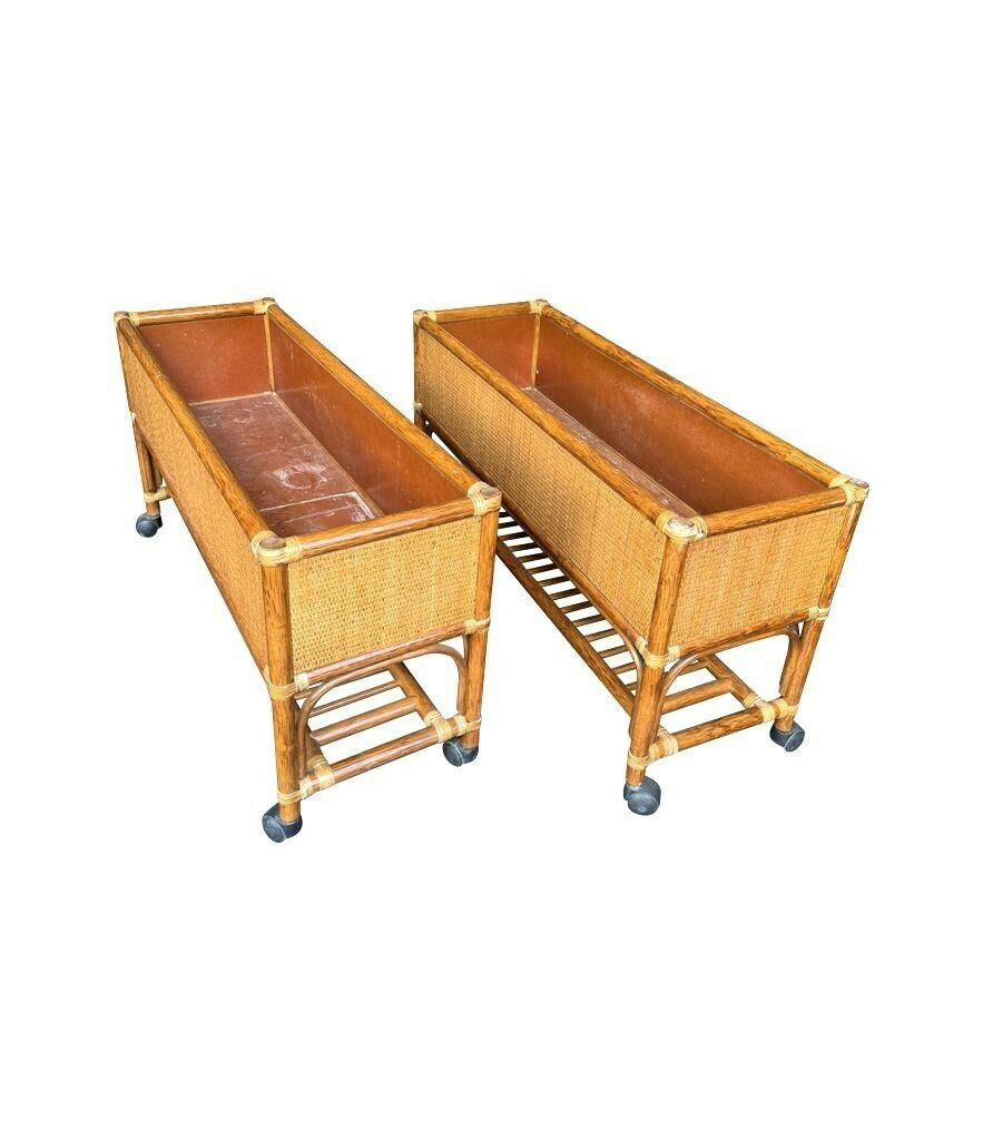 photo furniture A Pair Of Italian 1970s Bamboo And Rattan Planters On Castors