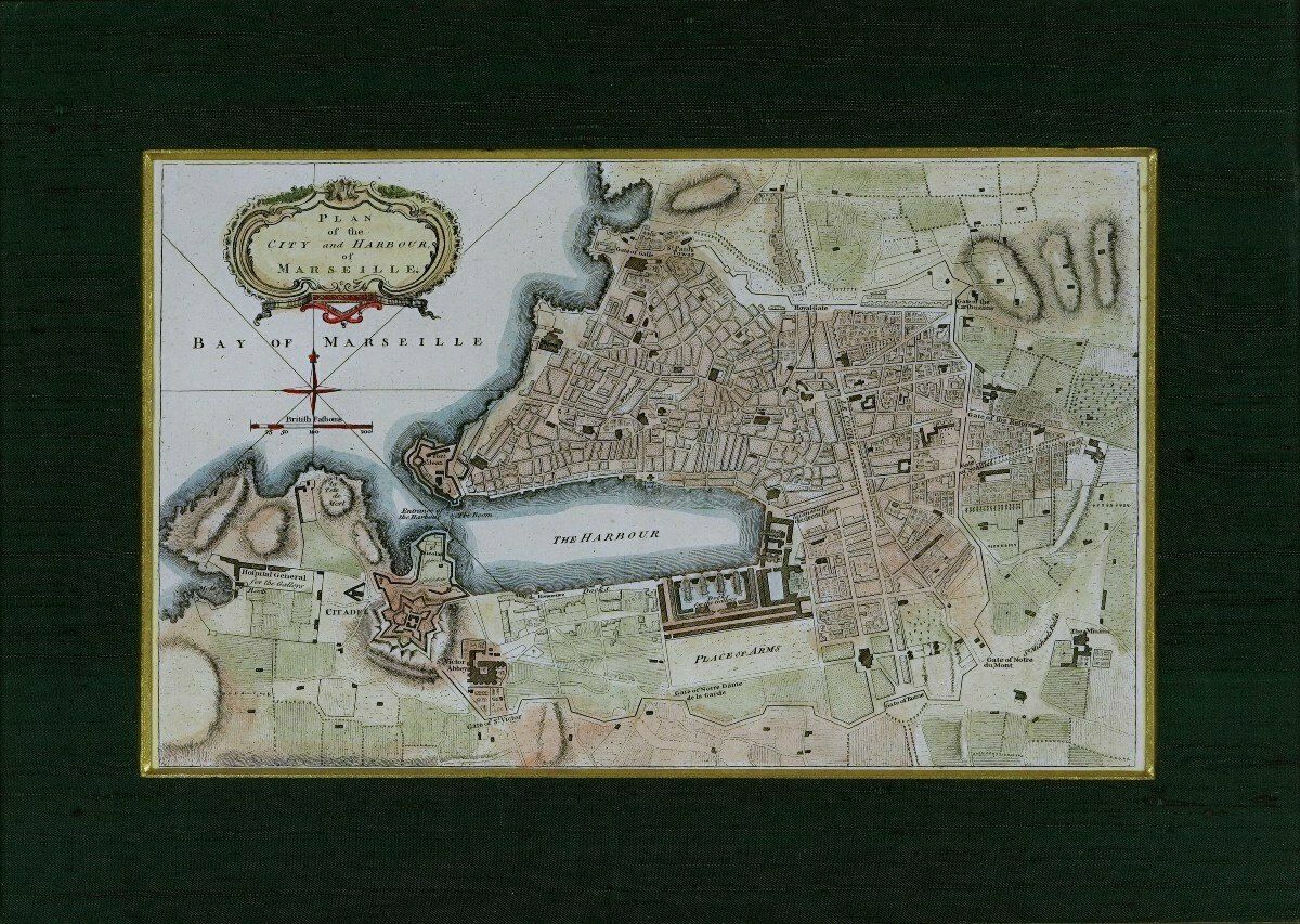 Rare Engraving   Map Of Marseille And Its Suburbs   Mid 18th Century photo Art