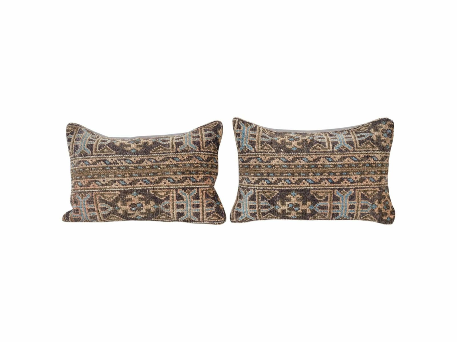 Set Of Two Turkish Oushak Rug Pillow Cover, Matching Dark Brown Boho Woven Pillow Cover, Faded Wool Carpet Lumbar