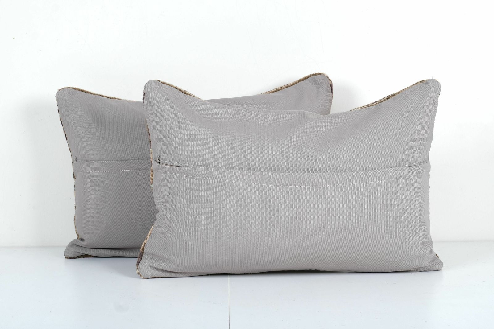 Set Of Two Turkish Oushak Rug Pillow Cover, Matching Dark Brown Boho Woven Pillow Cover, Faded Wool Carpet Lumbar photo Textiles