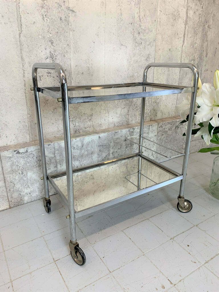 Chrome And Mirrored French Mid Century Drinks Trolley photo furniture